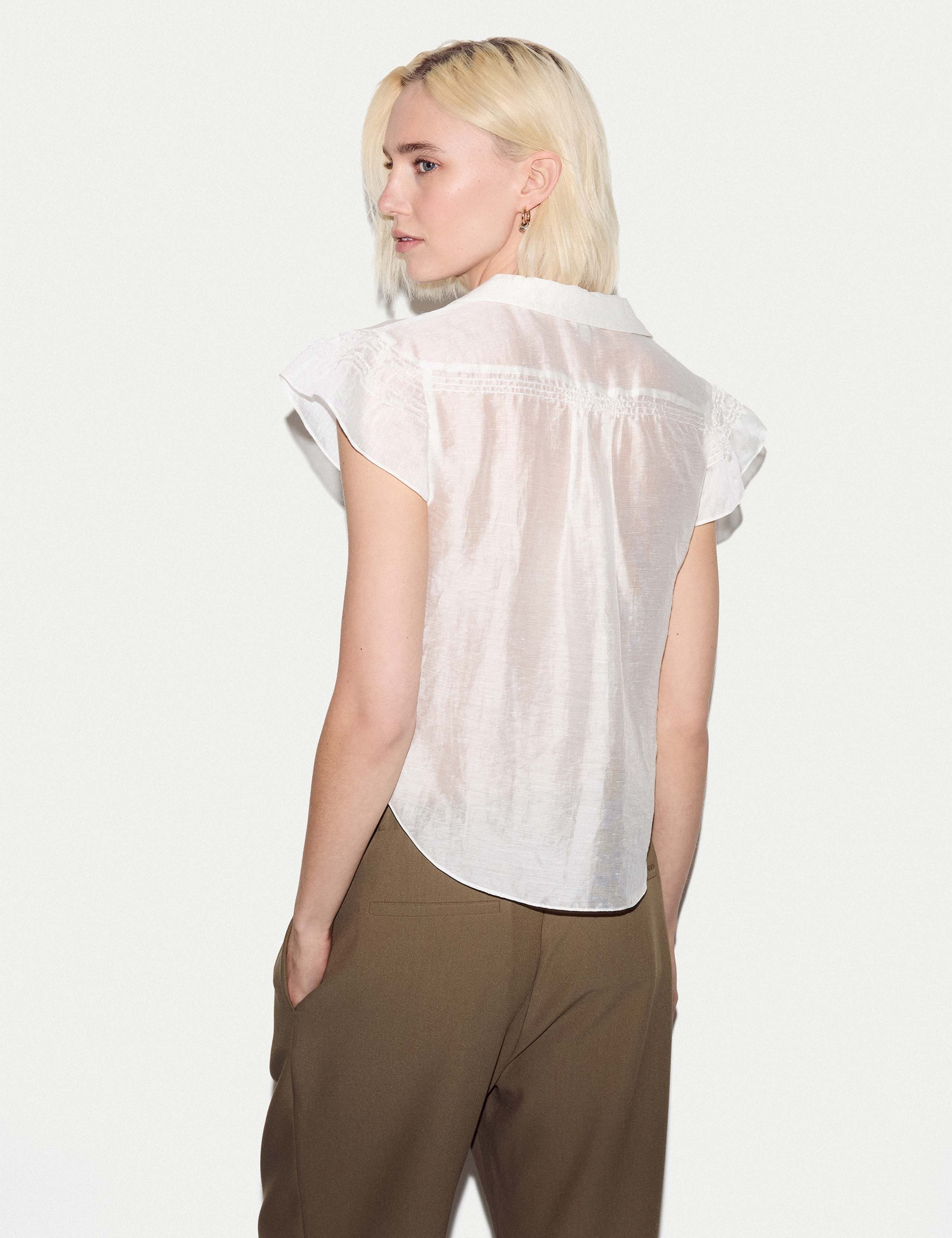 Lyocell Blend Collared Smocked Blouse 4 of 5
