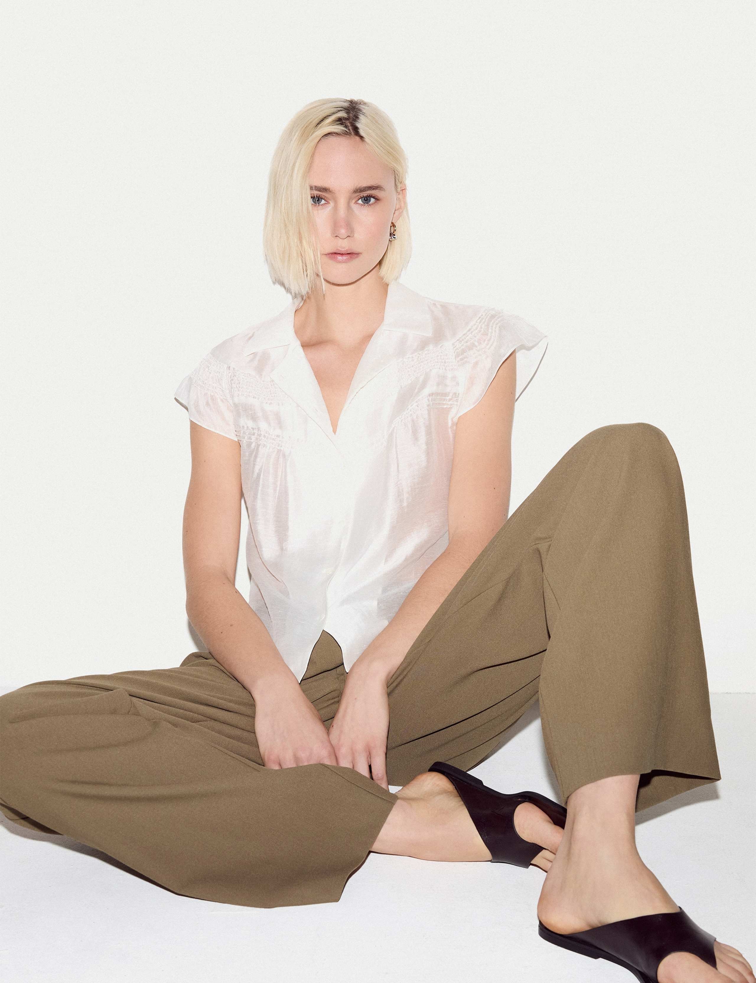 Lyocell Blend Collared Smocked Blouse 5 of 5