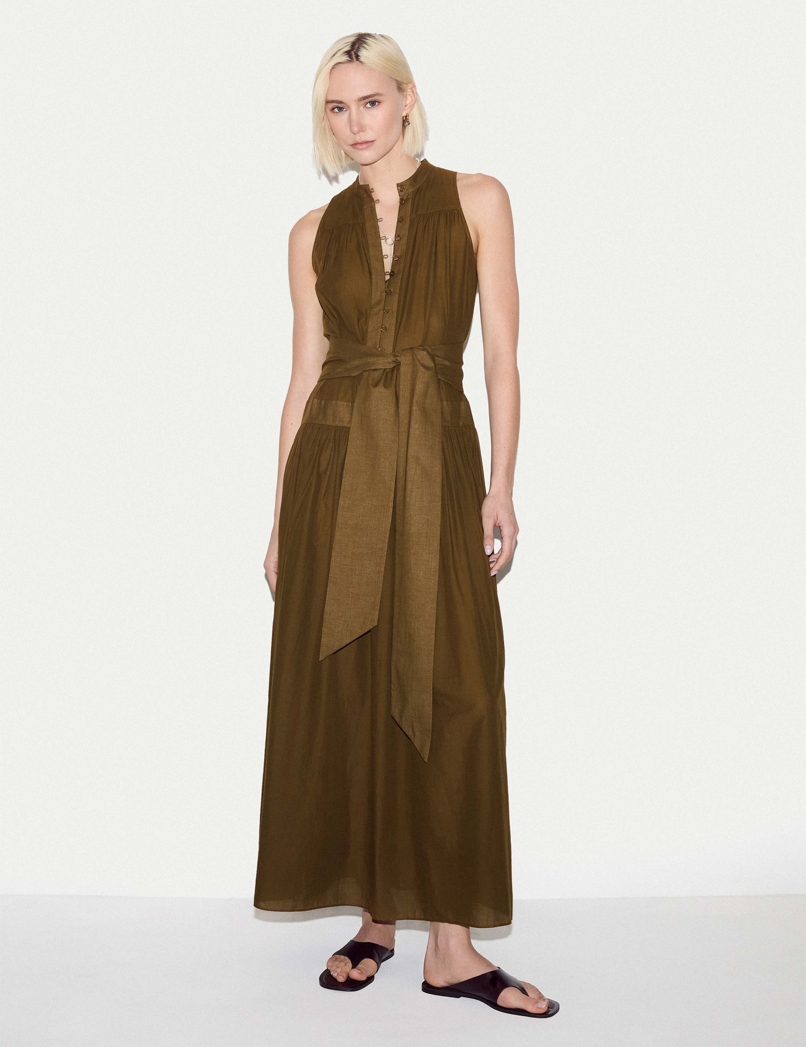 Pure Cotton High Neck Belted Maxi Dress 3 of 6
