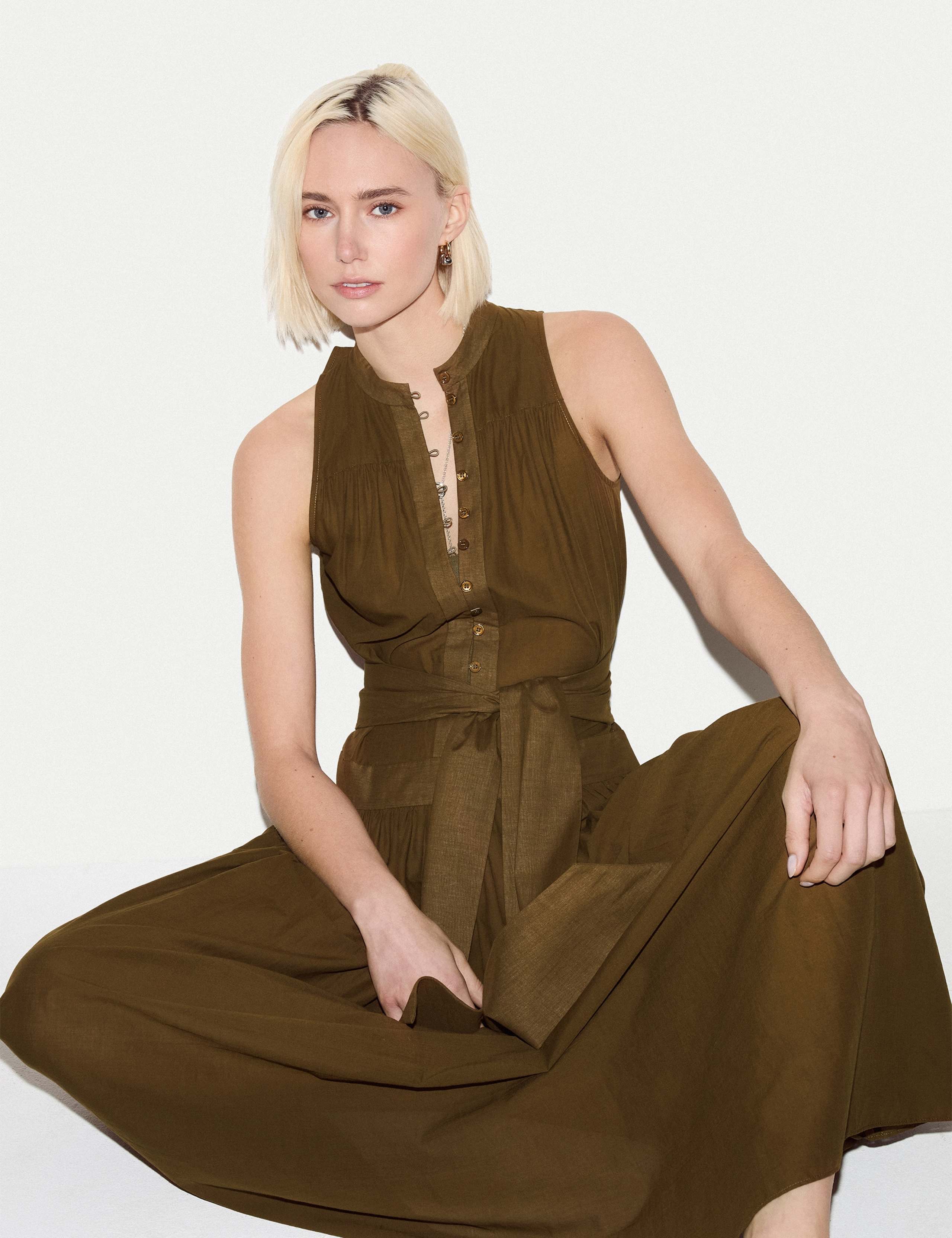 Pure Cotton High Neck Belted Maxi Dress 4 of 6