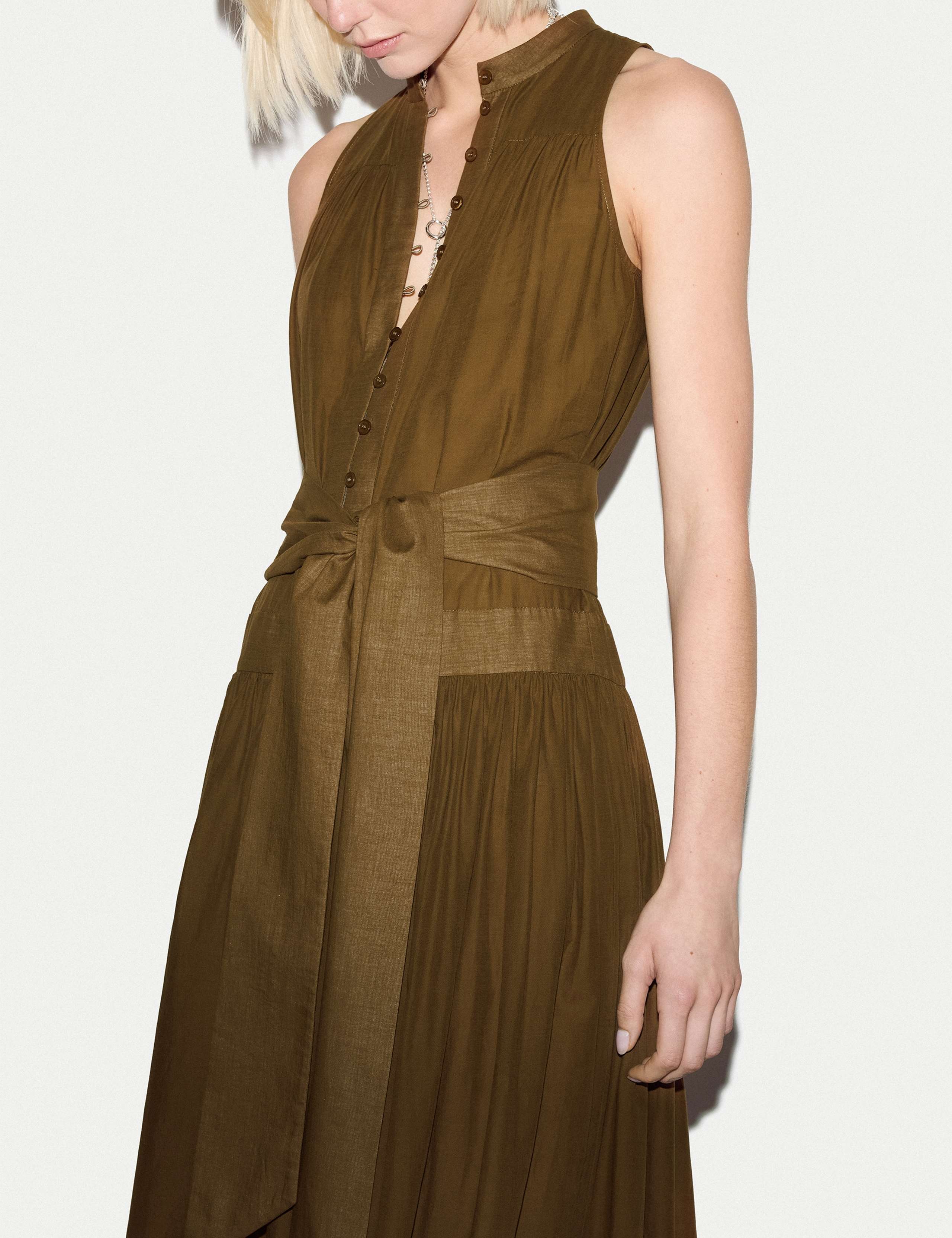 Pure Cotton High Neck Belted Maxi Dress 6 of 6