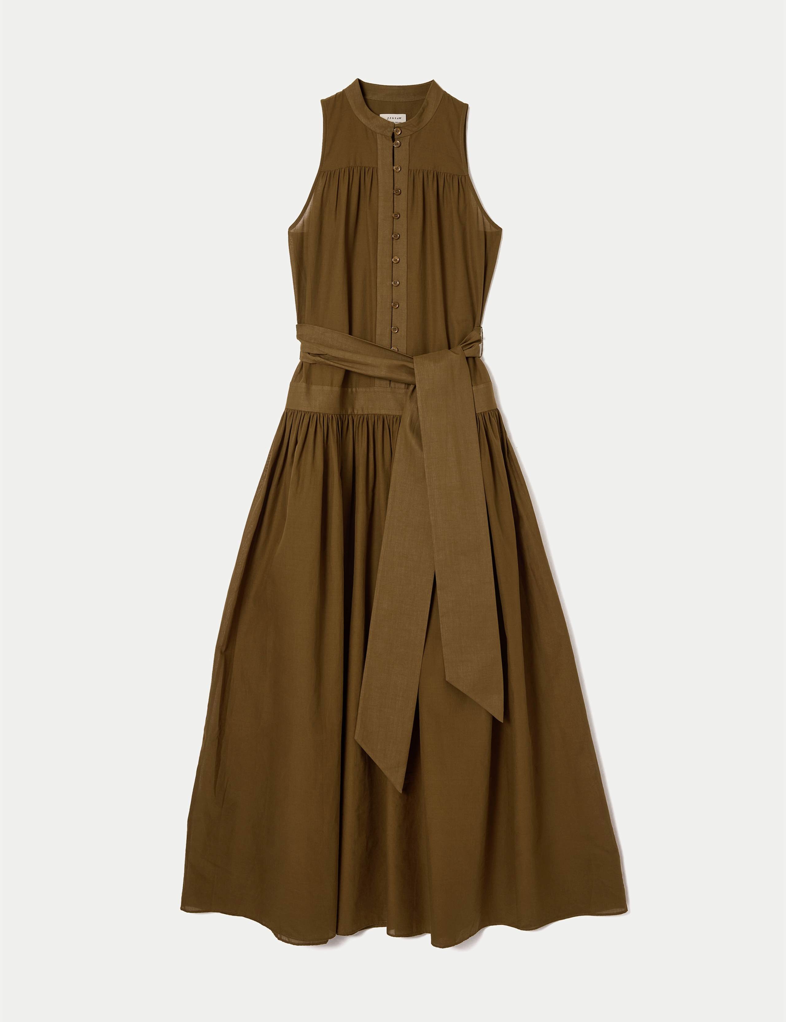 Pure Cotton High Neck Belted Maxi Dress 2 of 6