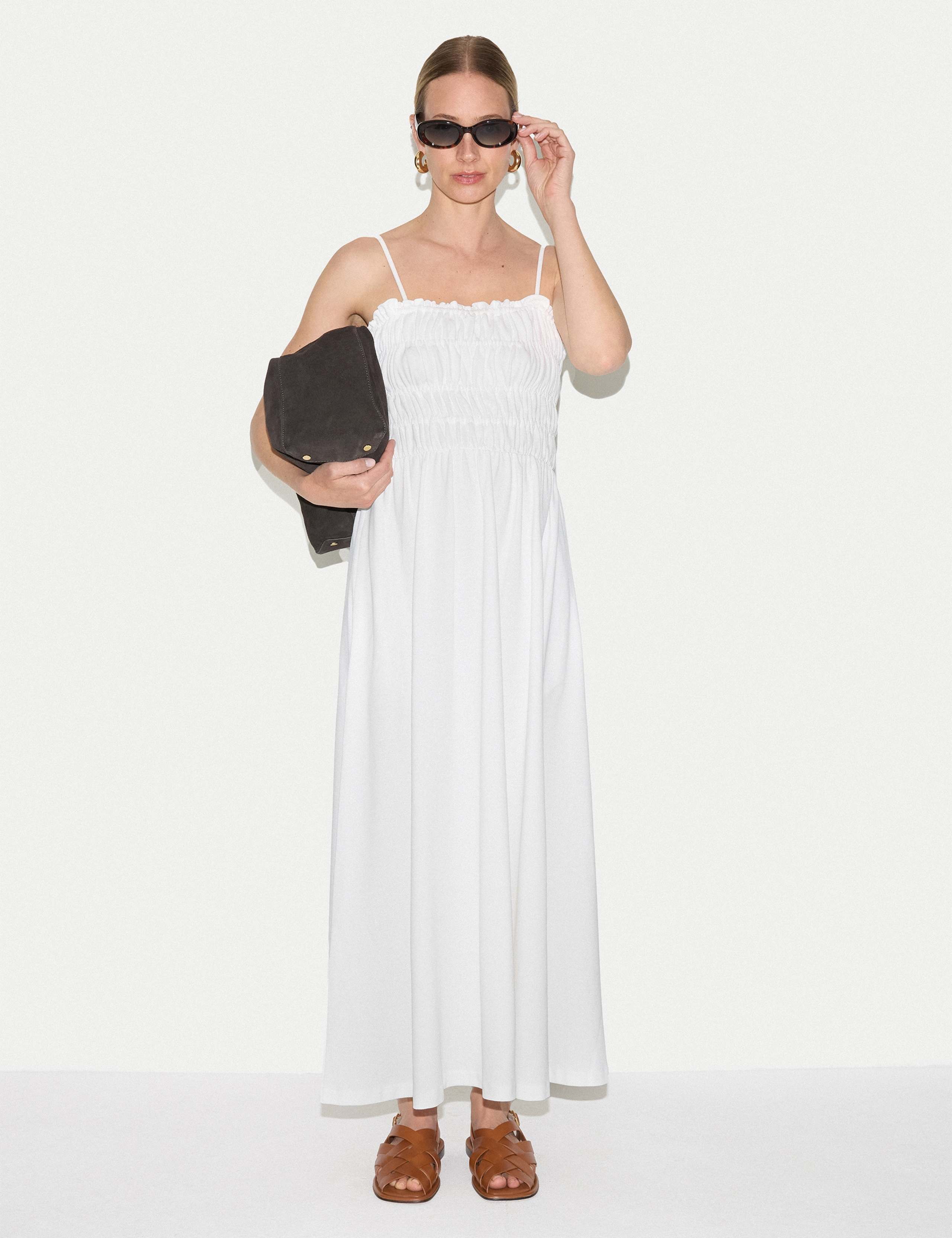 Cotton Rich Pique Strappy Maxi Shirred Dress 4 of 6