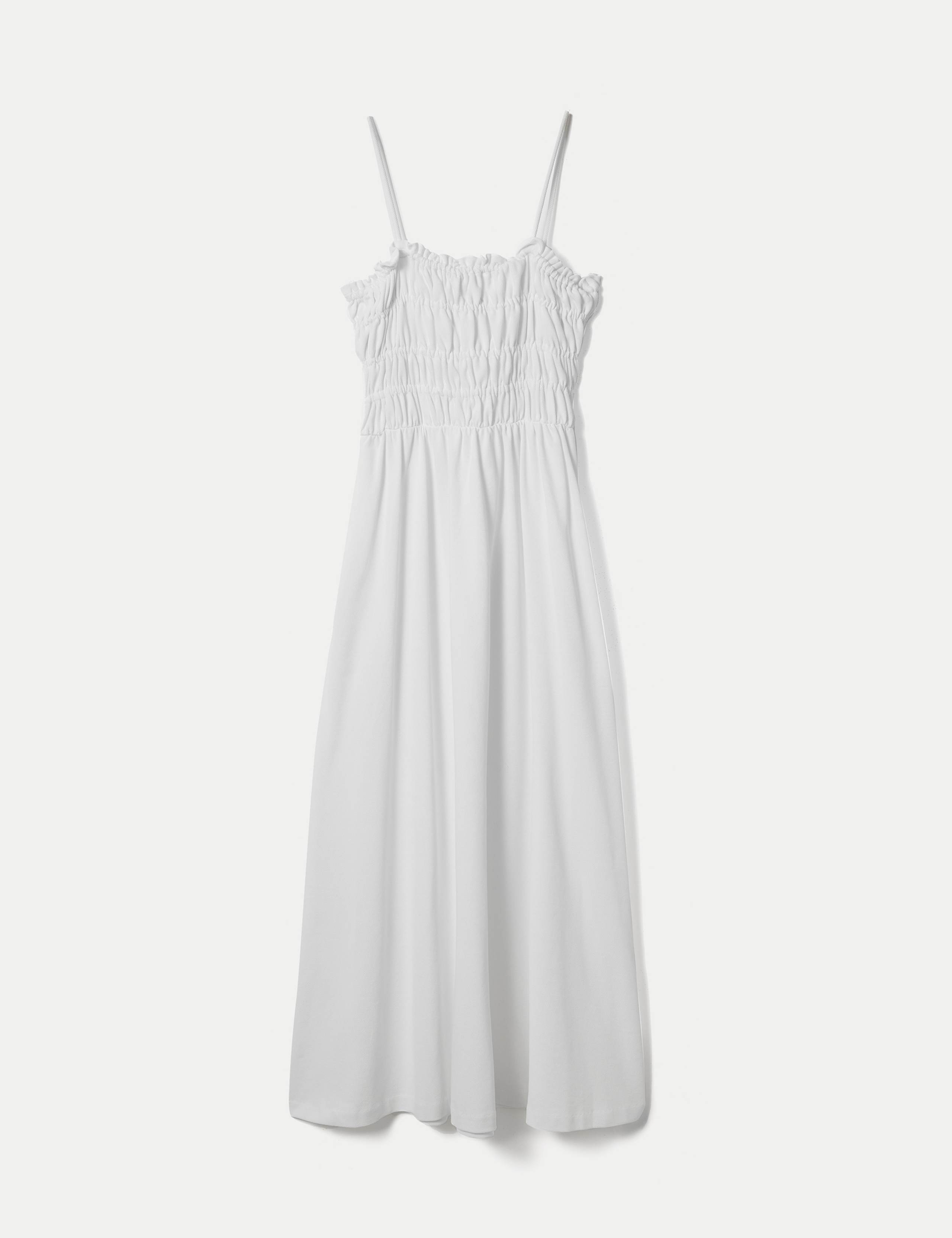 Cotton Rich Pique Strappy Maxi Shirred Dress 2 of 6