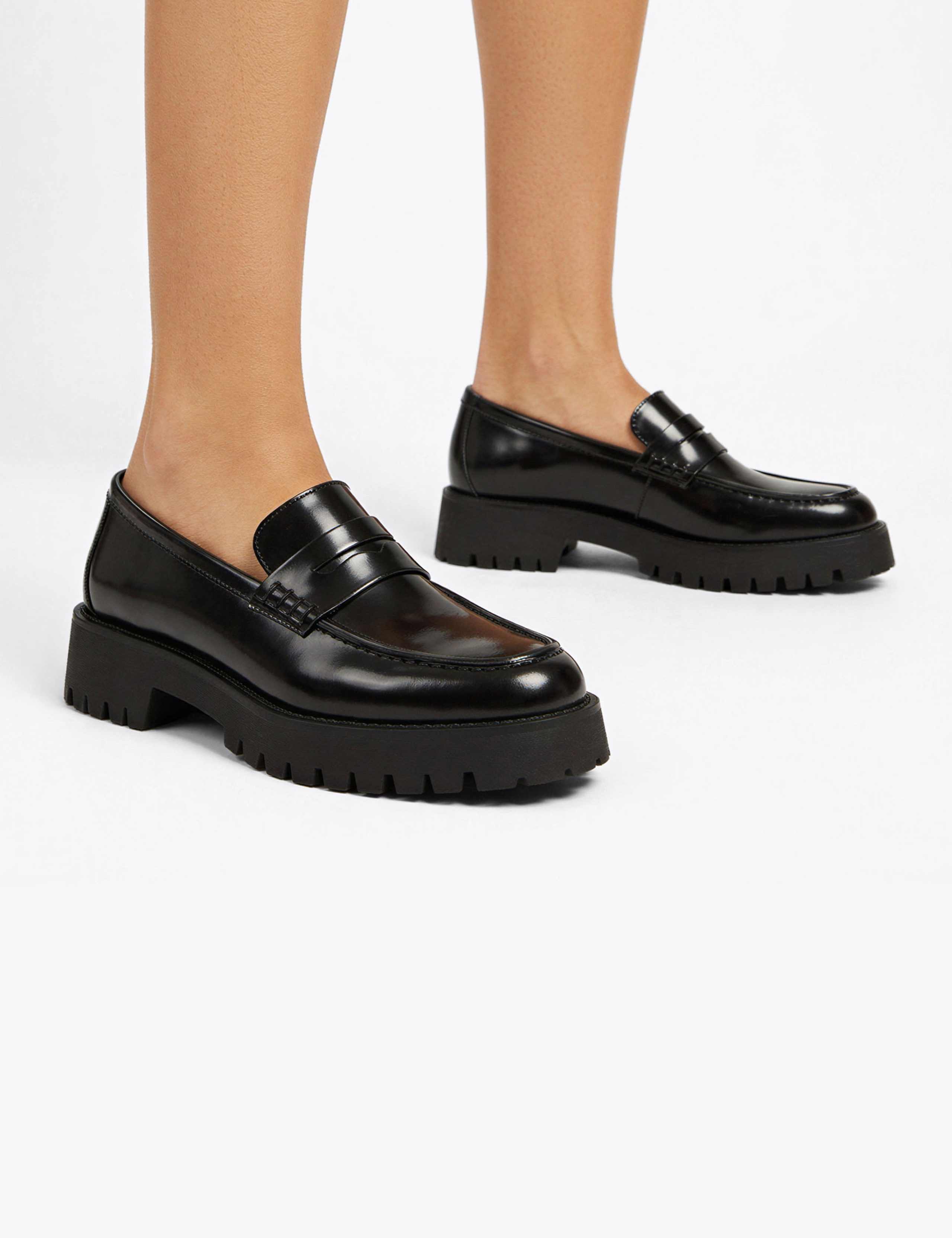 Leather Chunky Block Heel Loafers 3 of 5