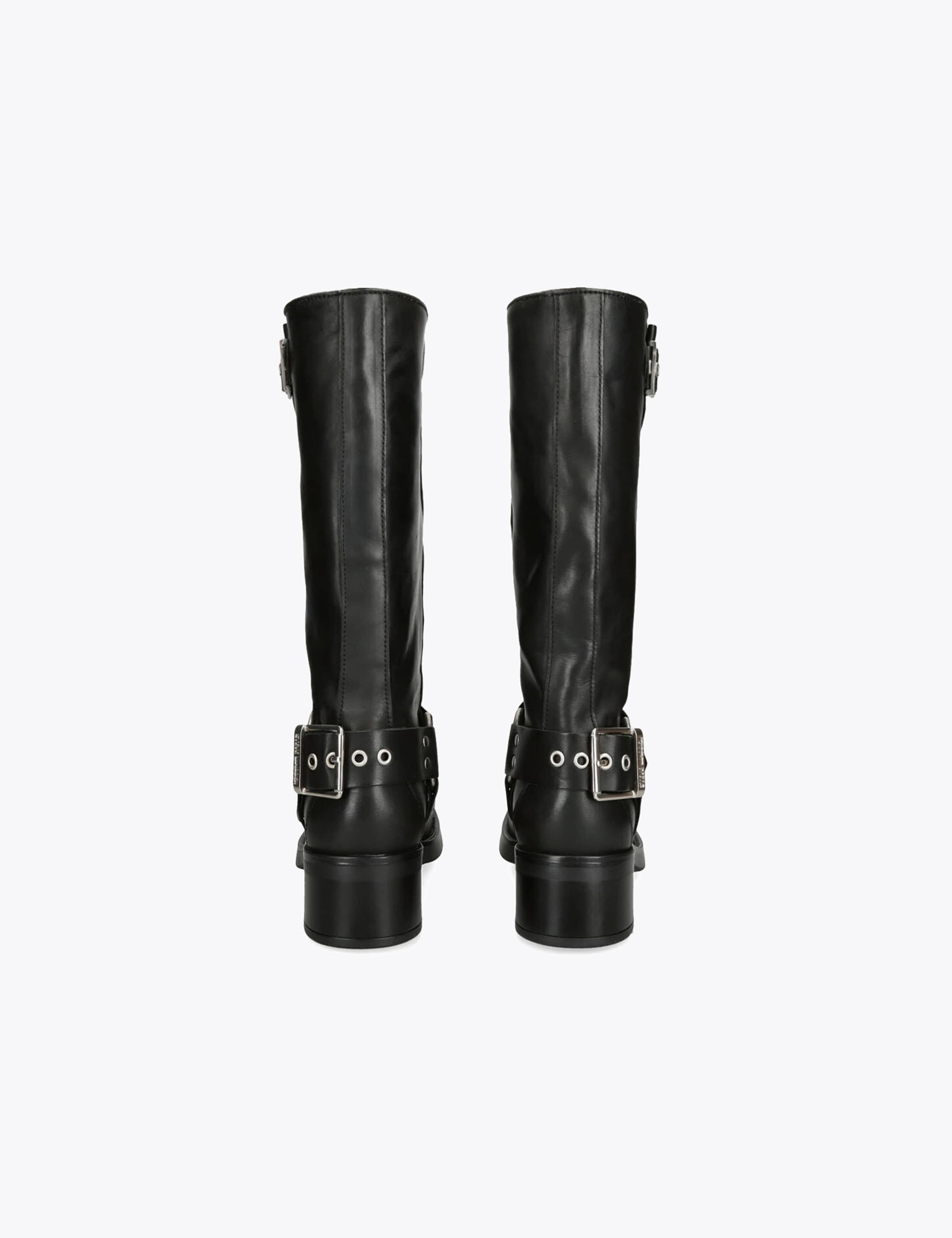 Leather Biker Block Heel Mid Calf Boots 4 of 4