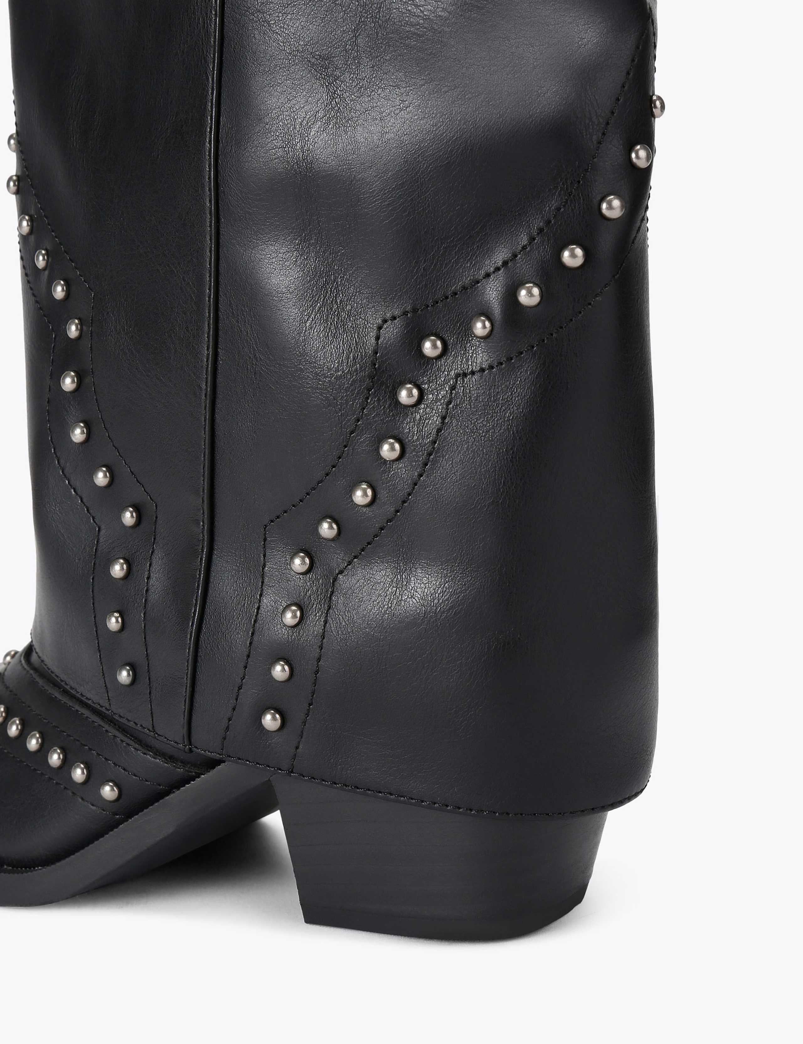 Leather Studded Block Heel Knee High Boots 4 of 4