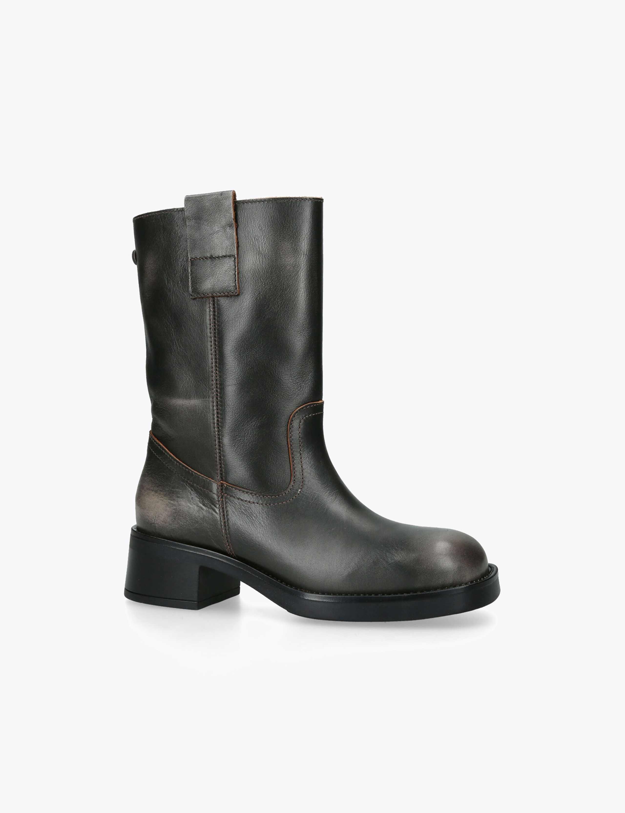 Leather Block Heel Mid Calf Boots 2 of 5