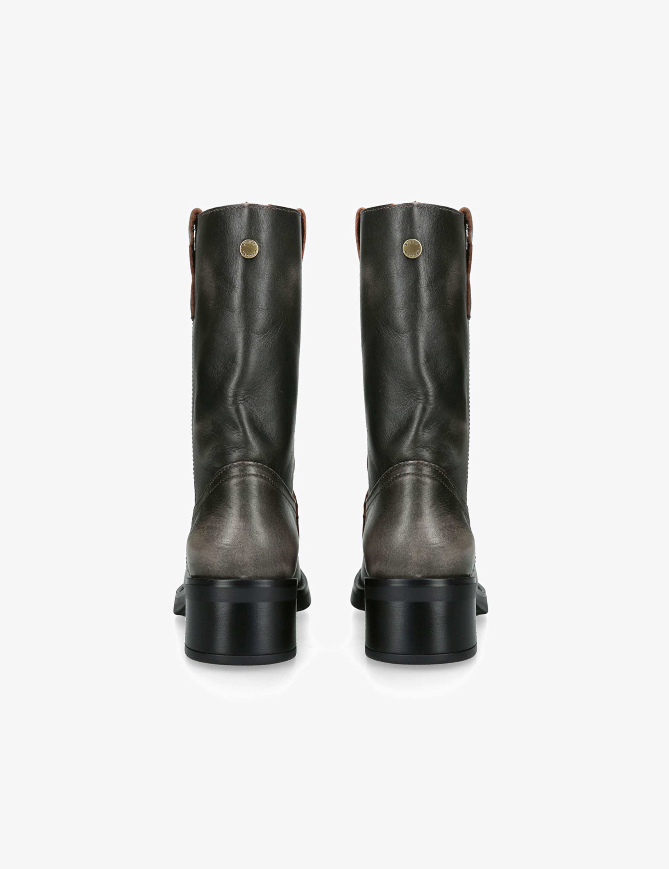 Leather Block Heel Mid Calf Boots 4 of 5