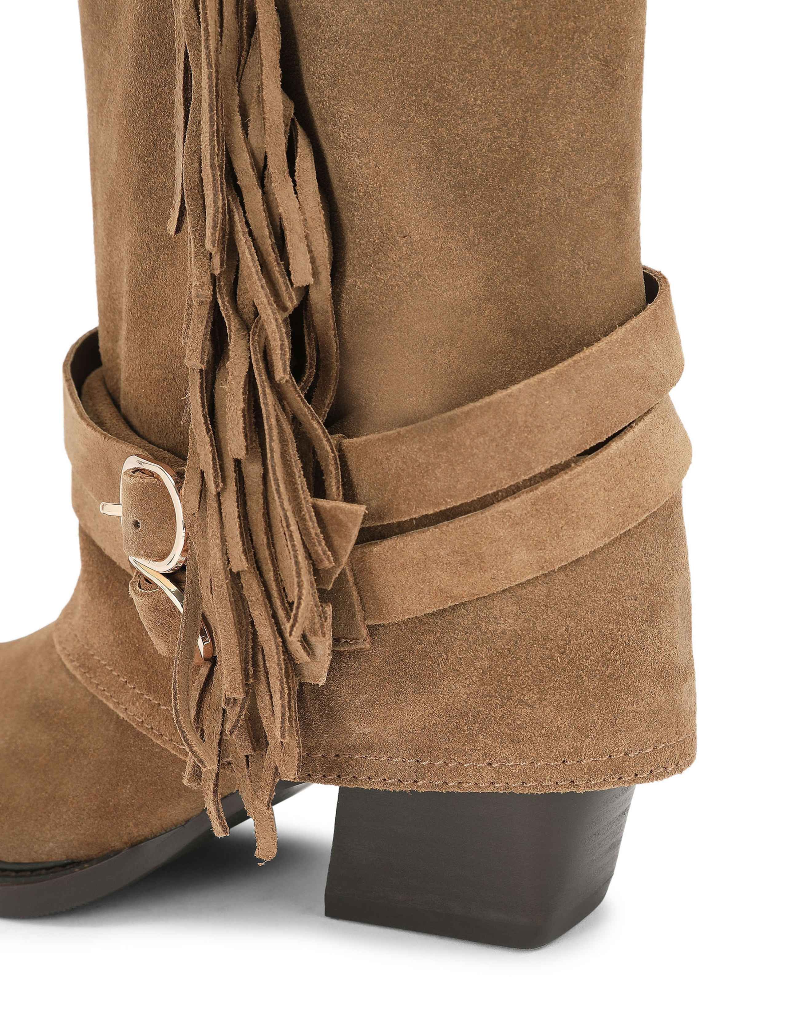 Suede Cowboy Fringed Block Heel Boots 4 of 4