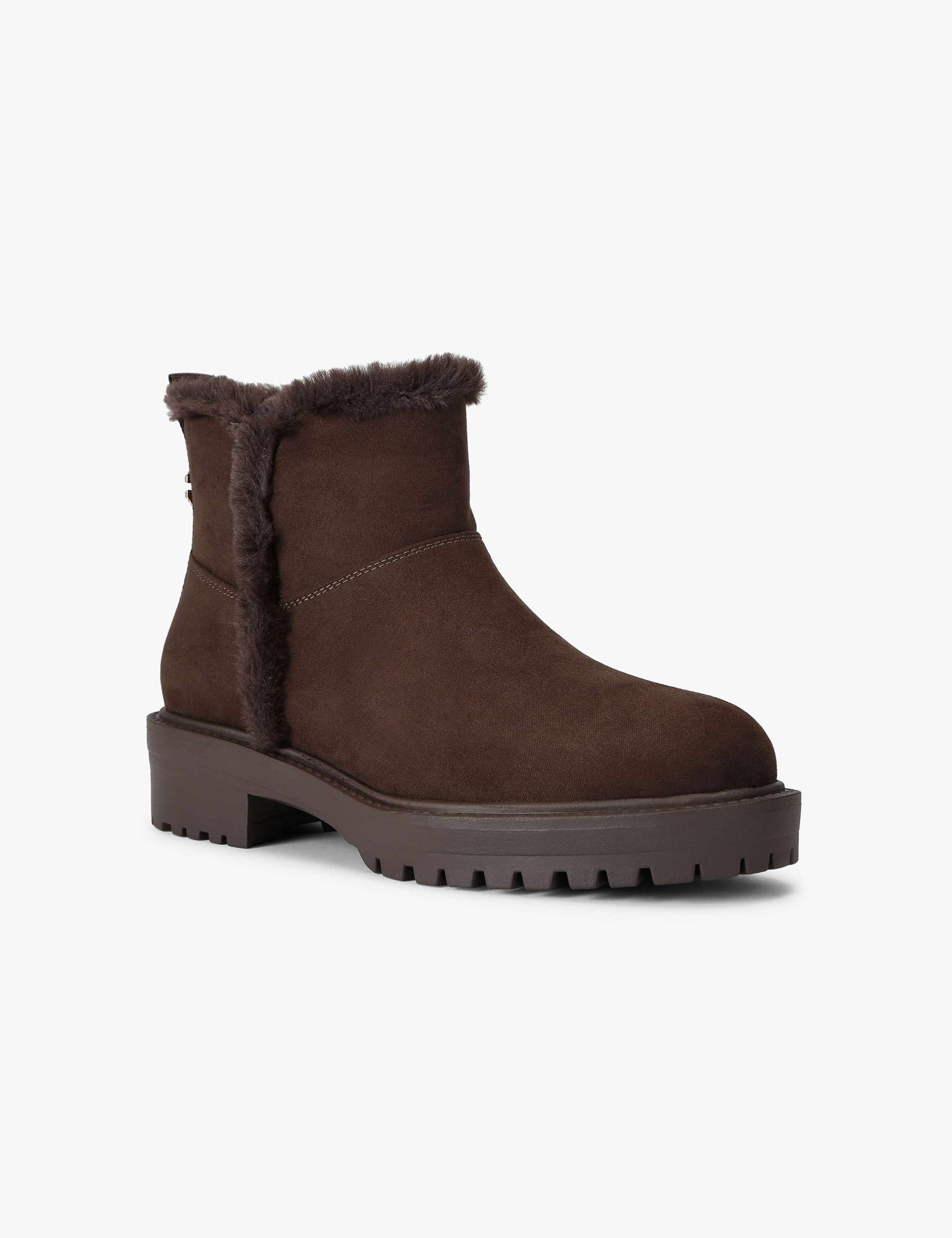 Faux Fur Trim Flat Round Toe Ankle Boots 2 of 5