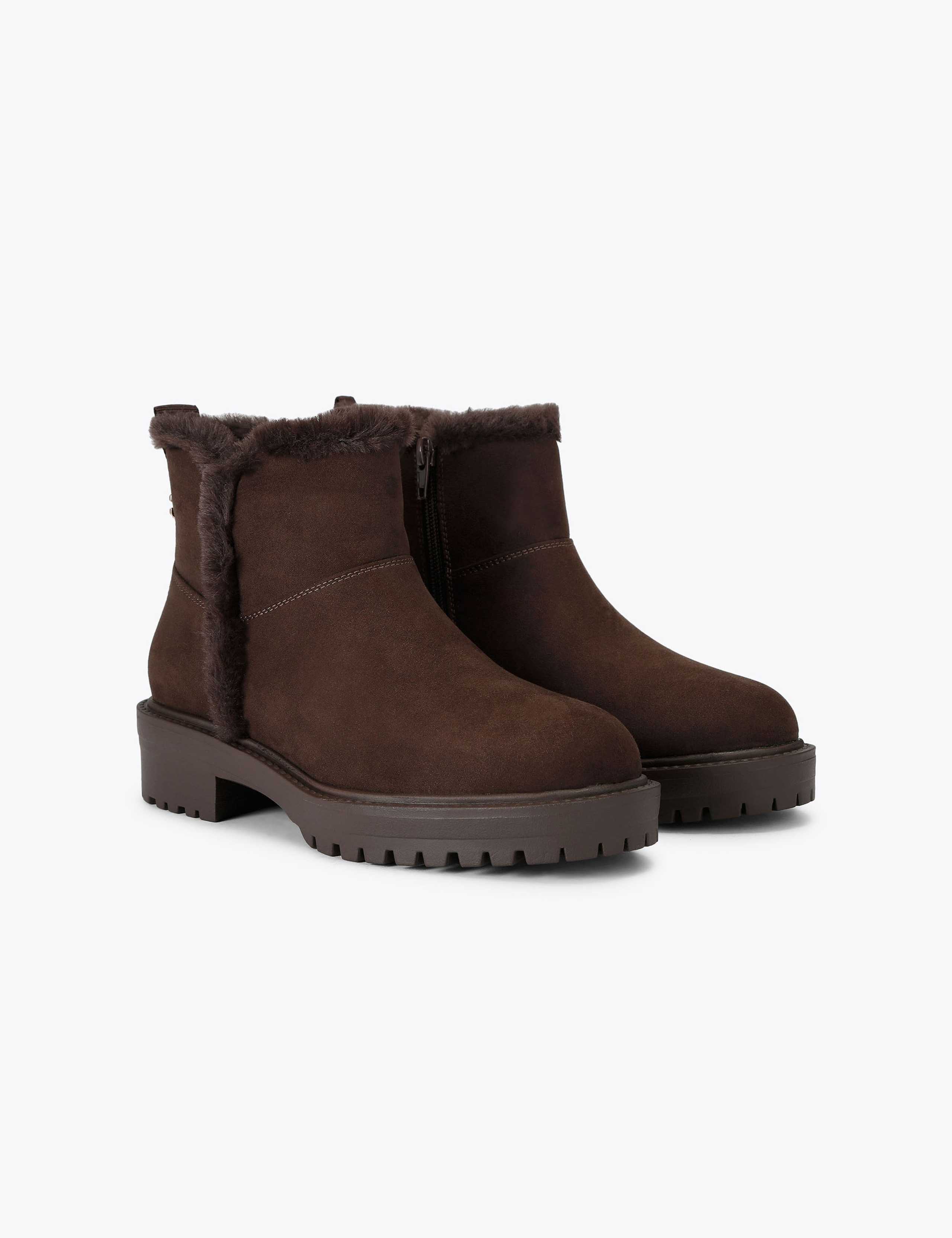 Faux Fur Trim Flat Round Toe Ankle Boots 3 of 5