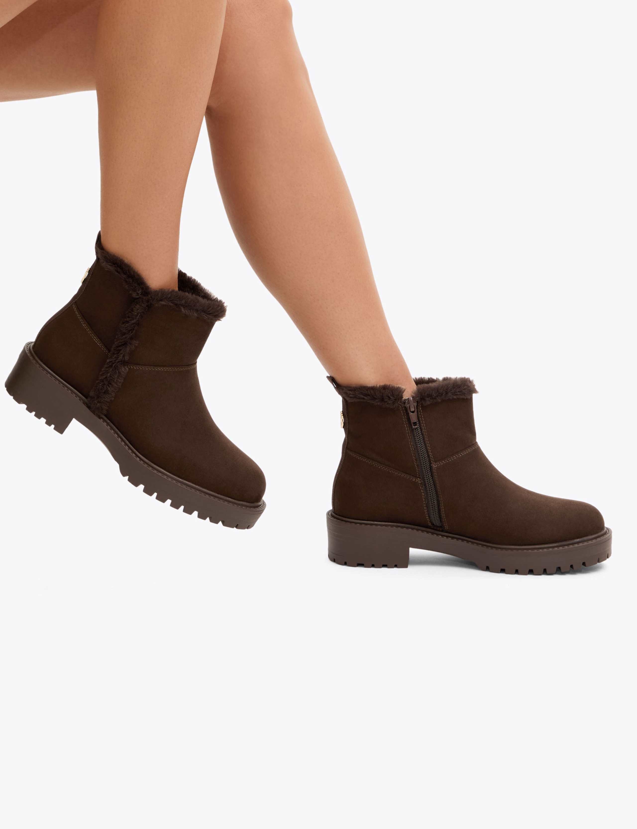 Faux Fur Trim Flat Round Toe Ankle Boots 4 of 5