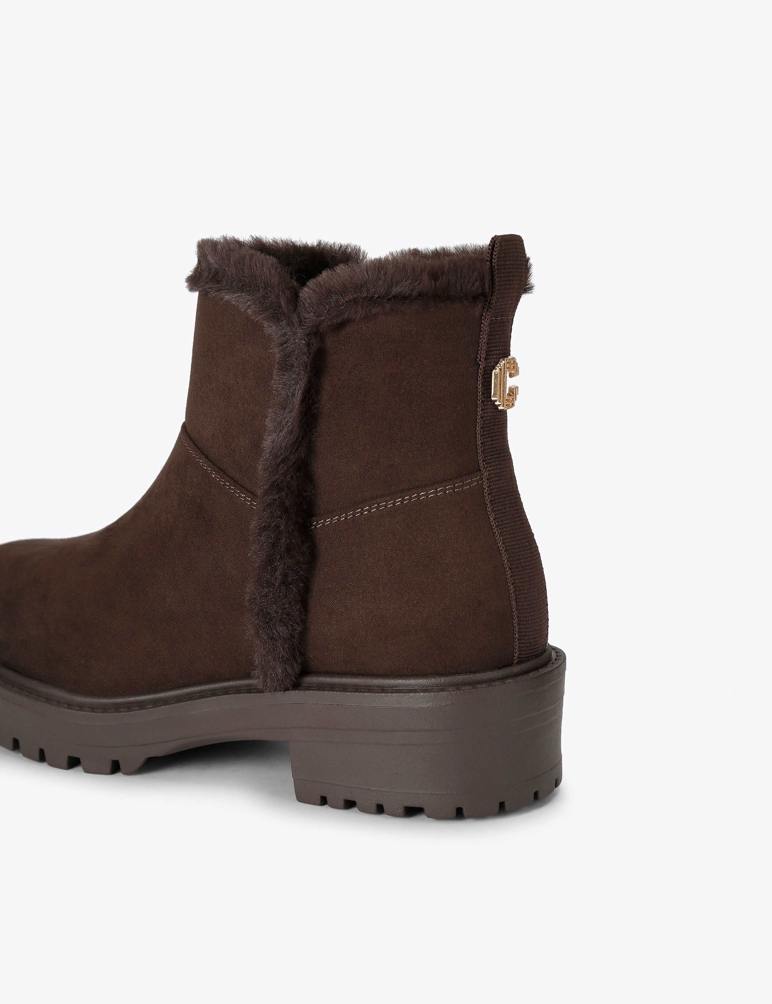 Faux Fur Trim Flat Round Toe Ankle Boots 5 of 5