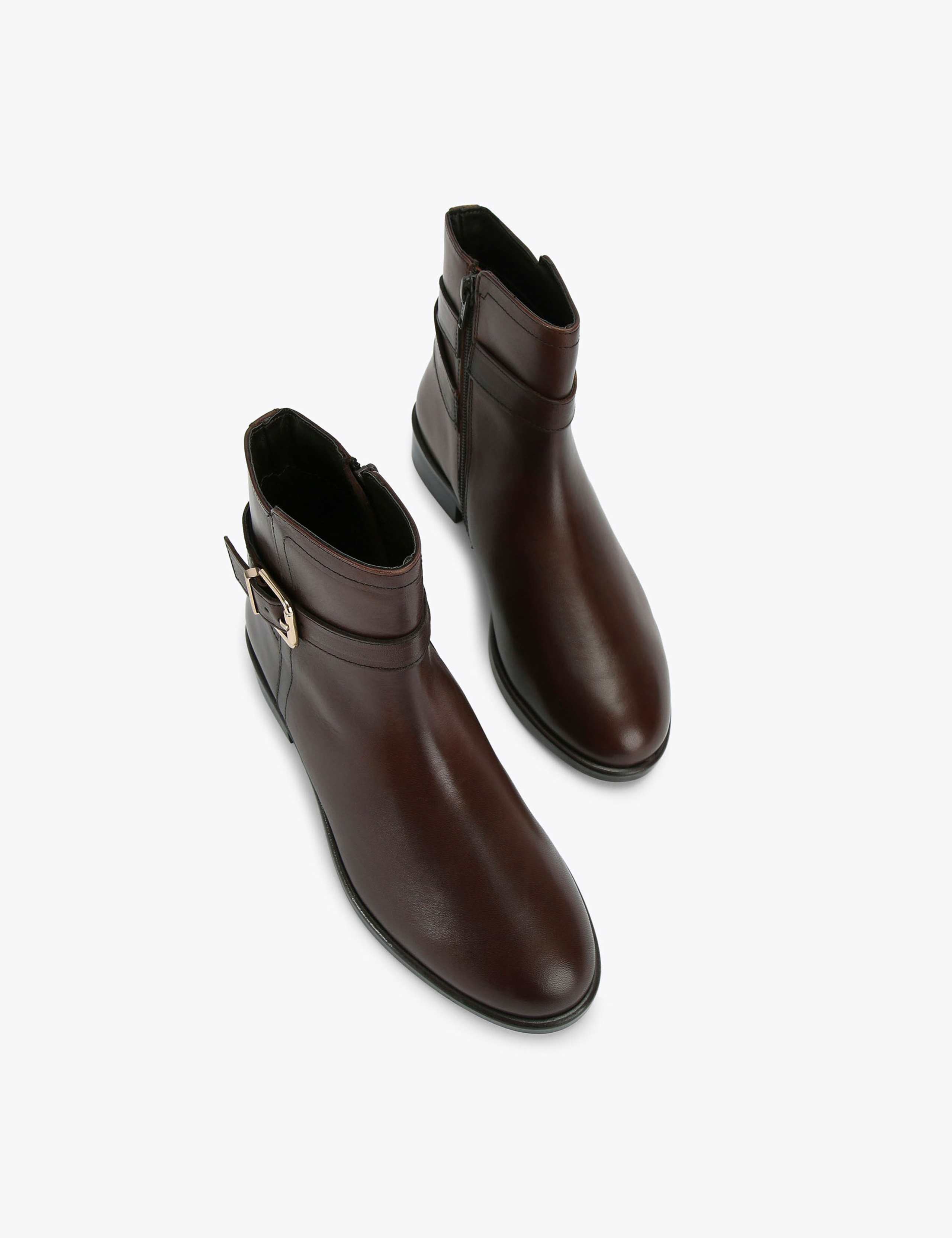 Leather Buckle Flat Ankle Boots 2 of 5