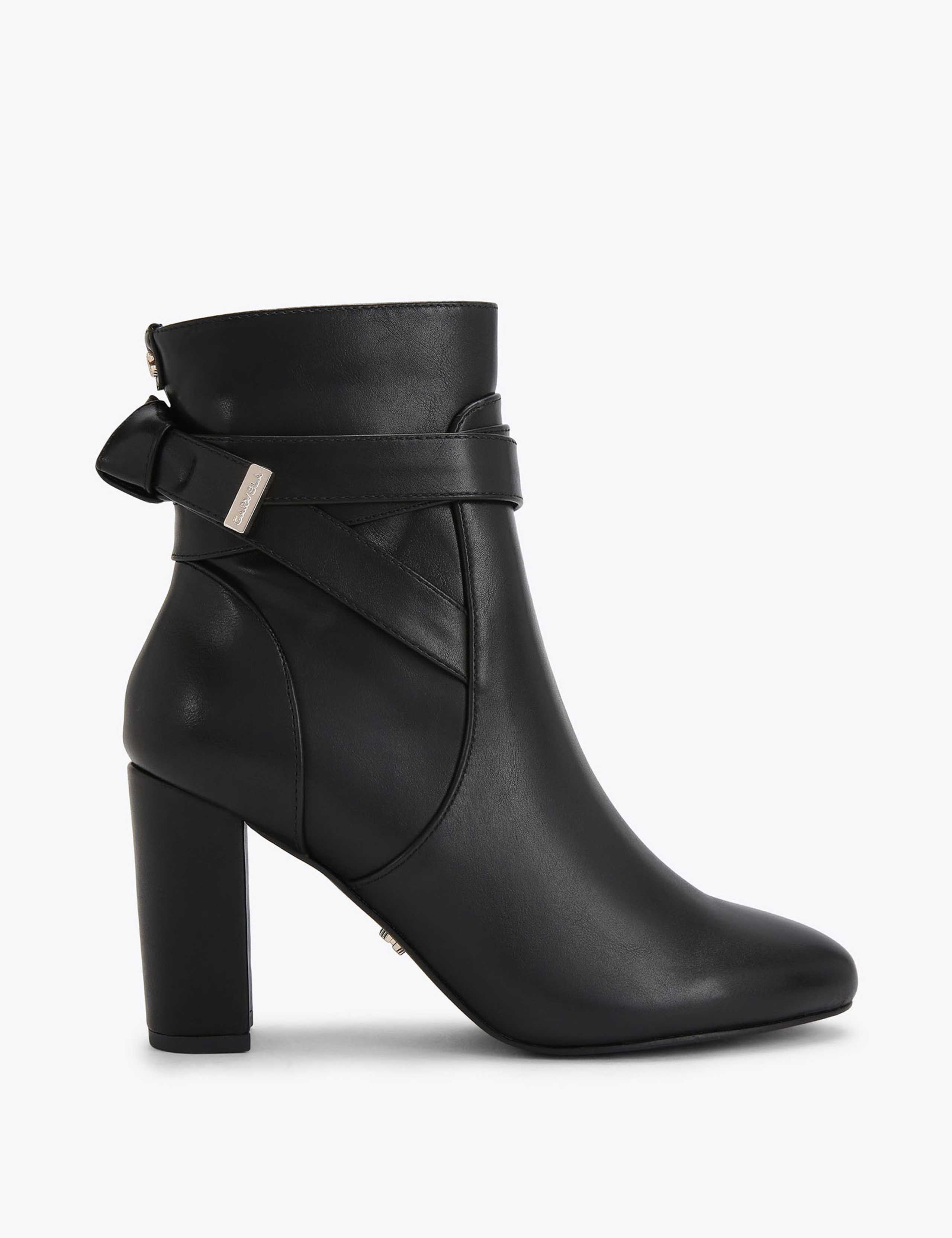 Wide Fit Knot Strap Block Heel Ankle Boots 1 of 4