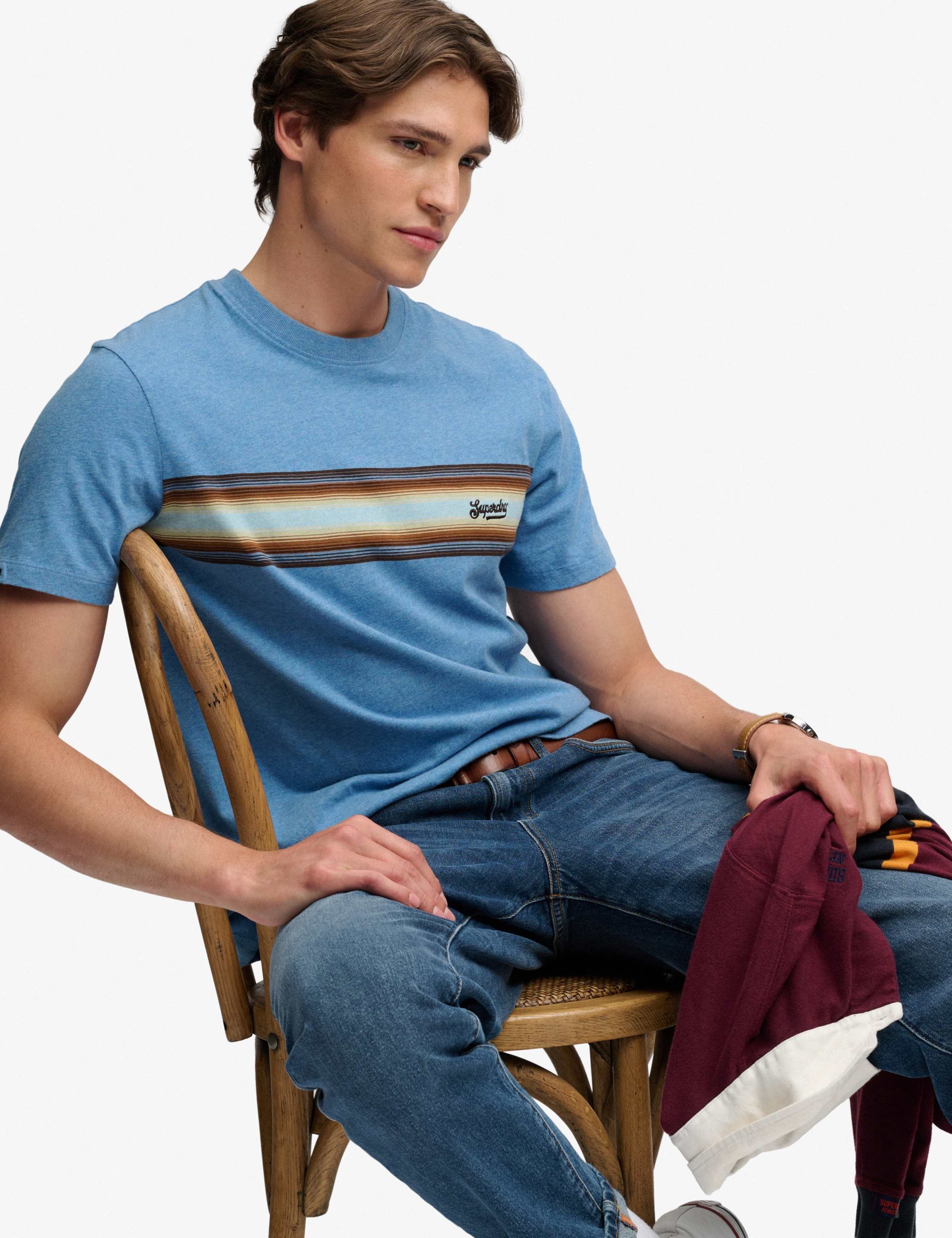 Pure Cotton Chest Stripe Crew Neck T-Shirt 3 of 7