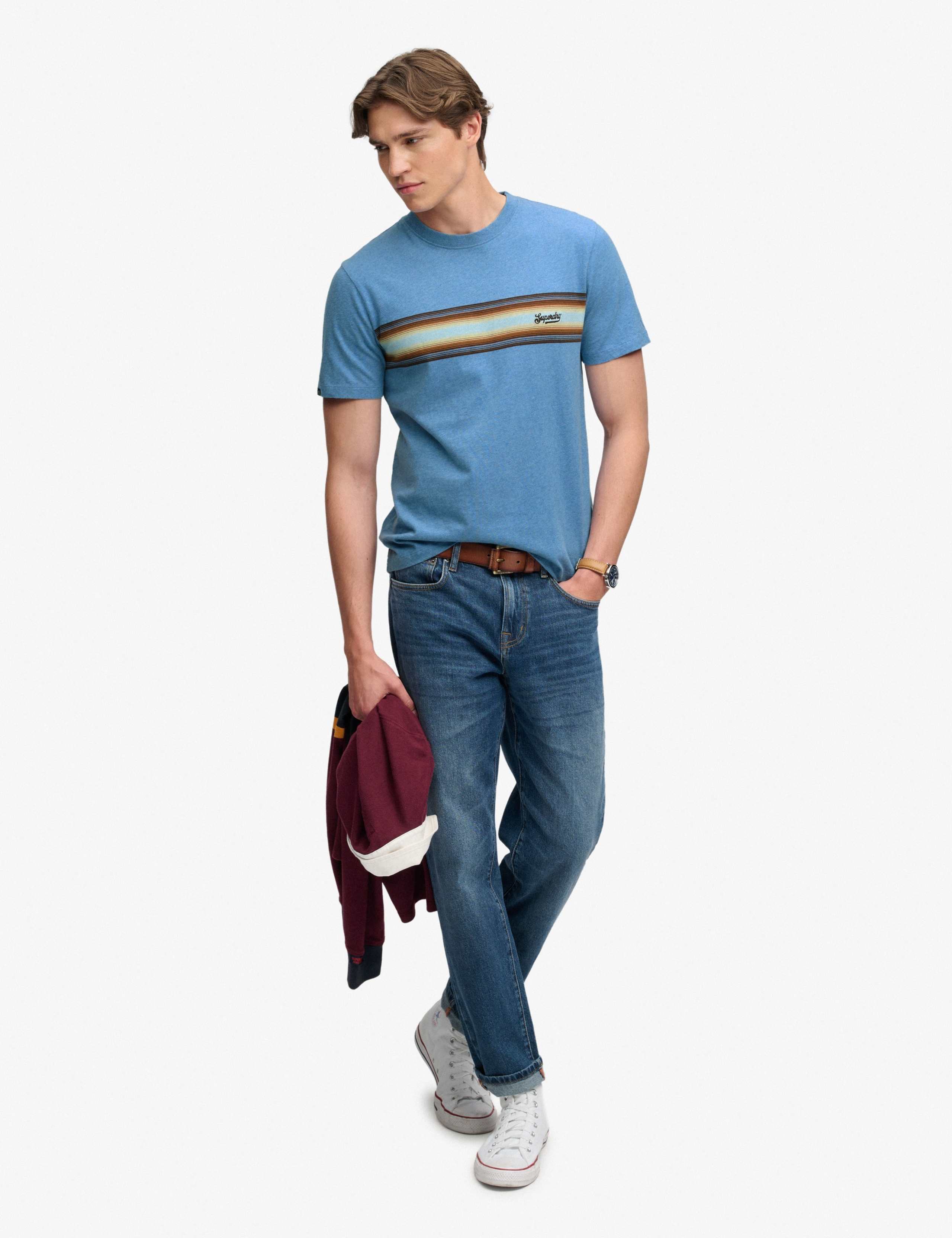 Pure Cotton Chest Stripe Crew Neck T-Shirt 5 of 7