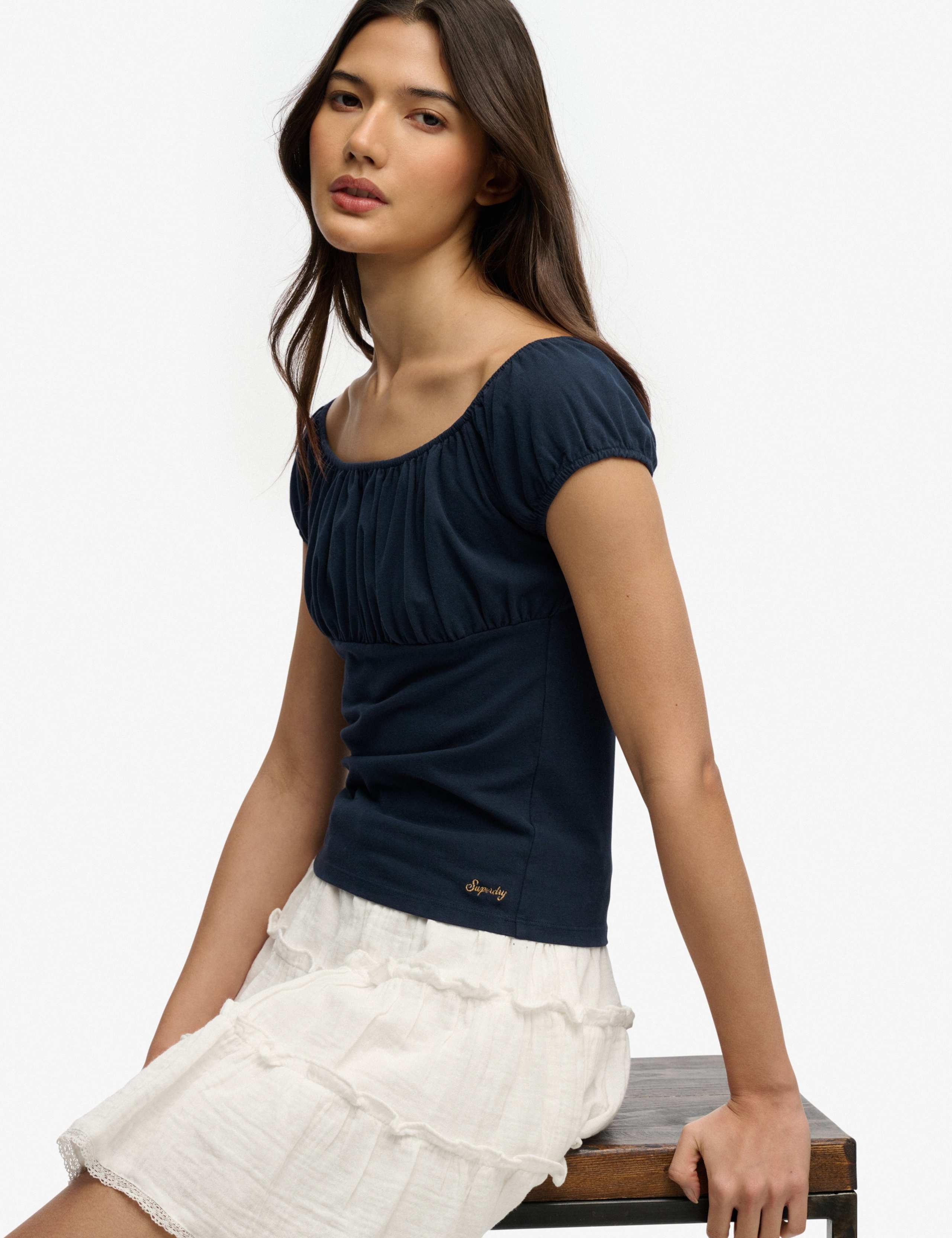 Pure Cotton Ruched Cap Sleeve Top 3 of 6