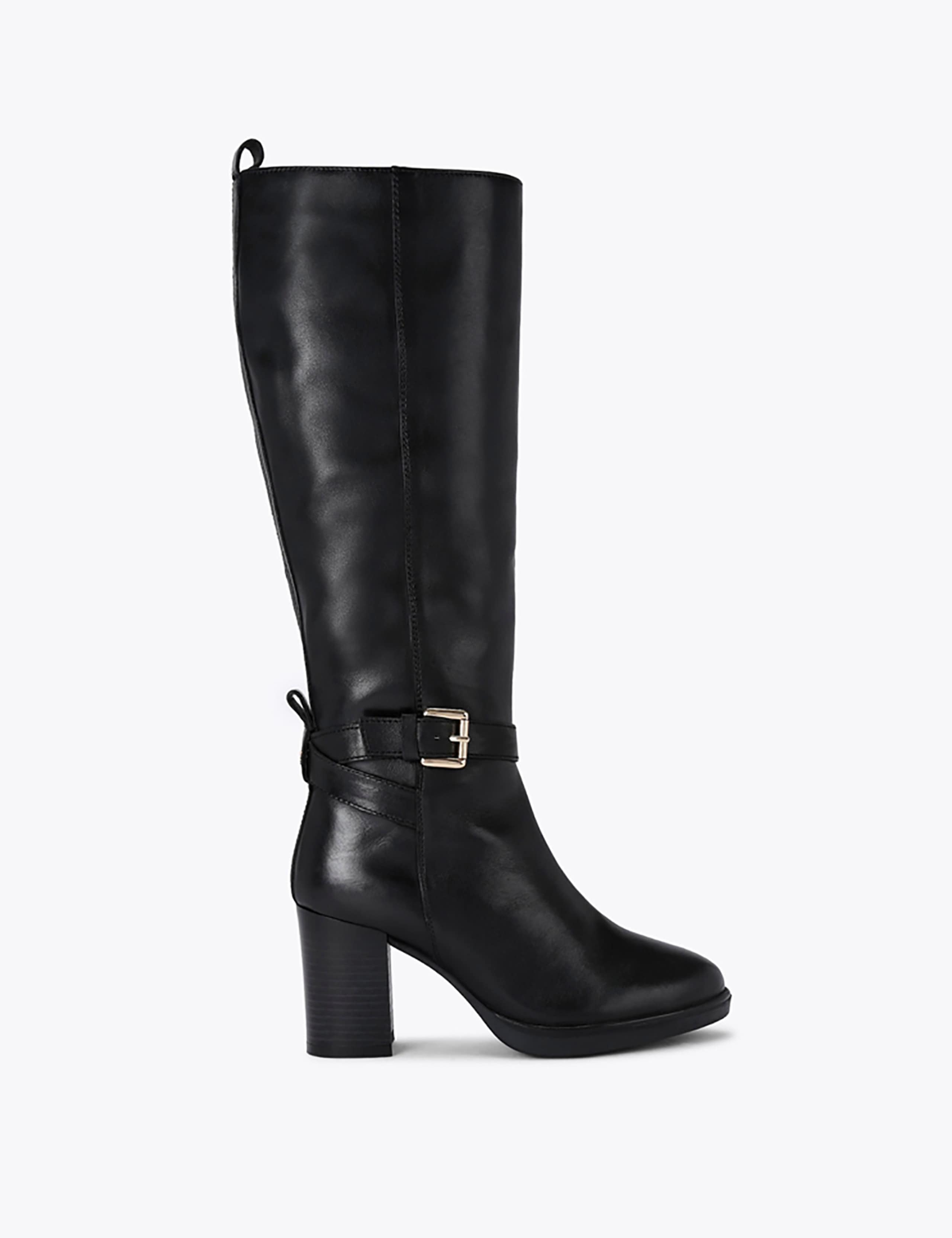 Leather Buckle Block Heel Knee High Boots 2 of 5
