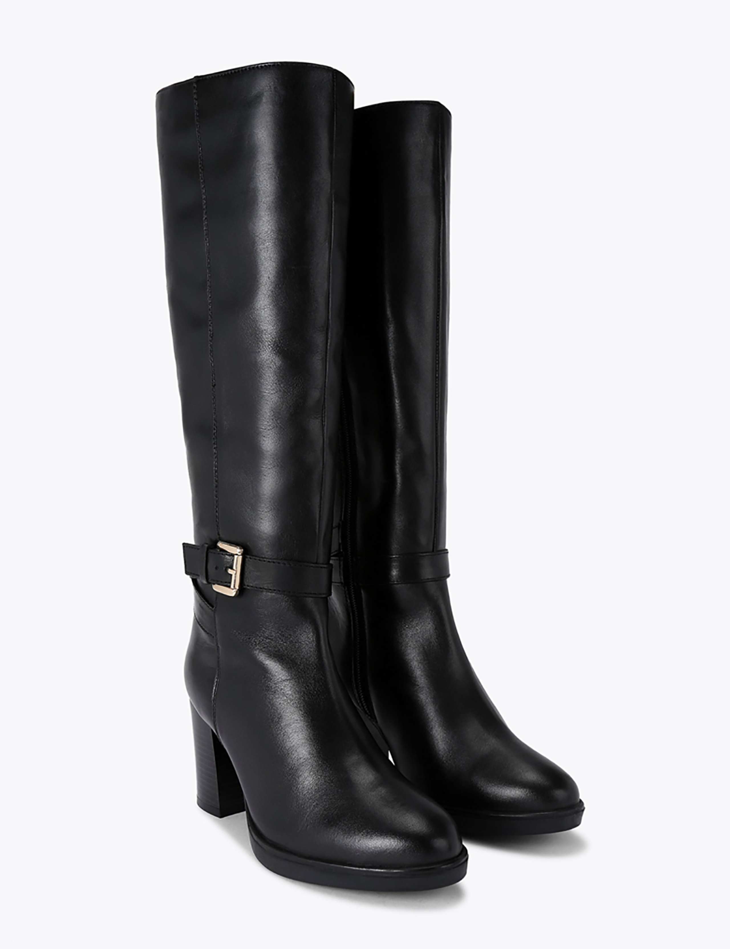 Leather Buckle Block Heel Knee High Boots 3 of 5