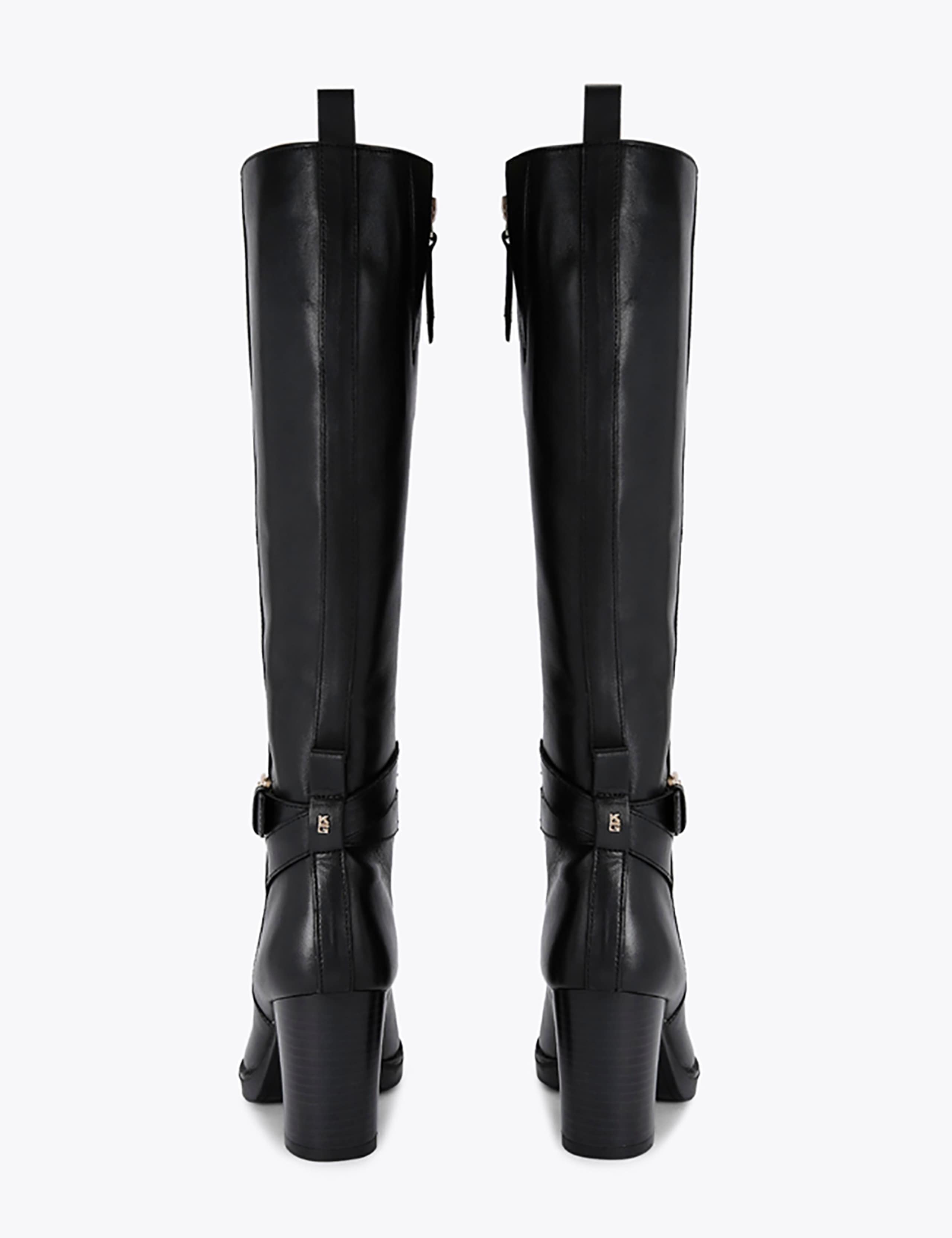 Leather Buckle Block Heel Knee High Boots 4 of 5