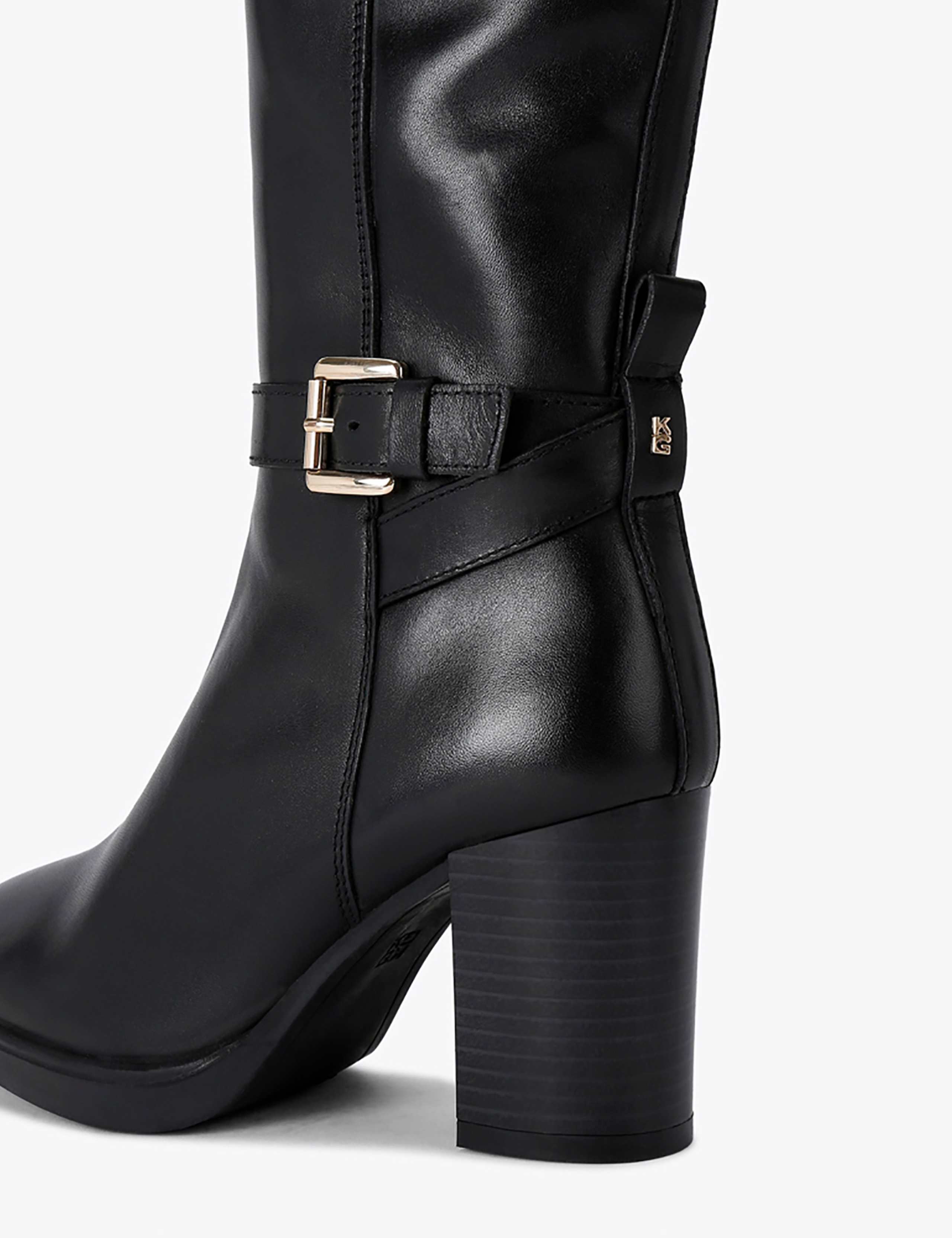 Leather Buckle Block Heel Knee High Boots 5 of 5