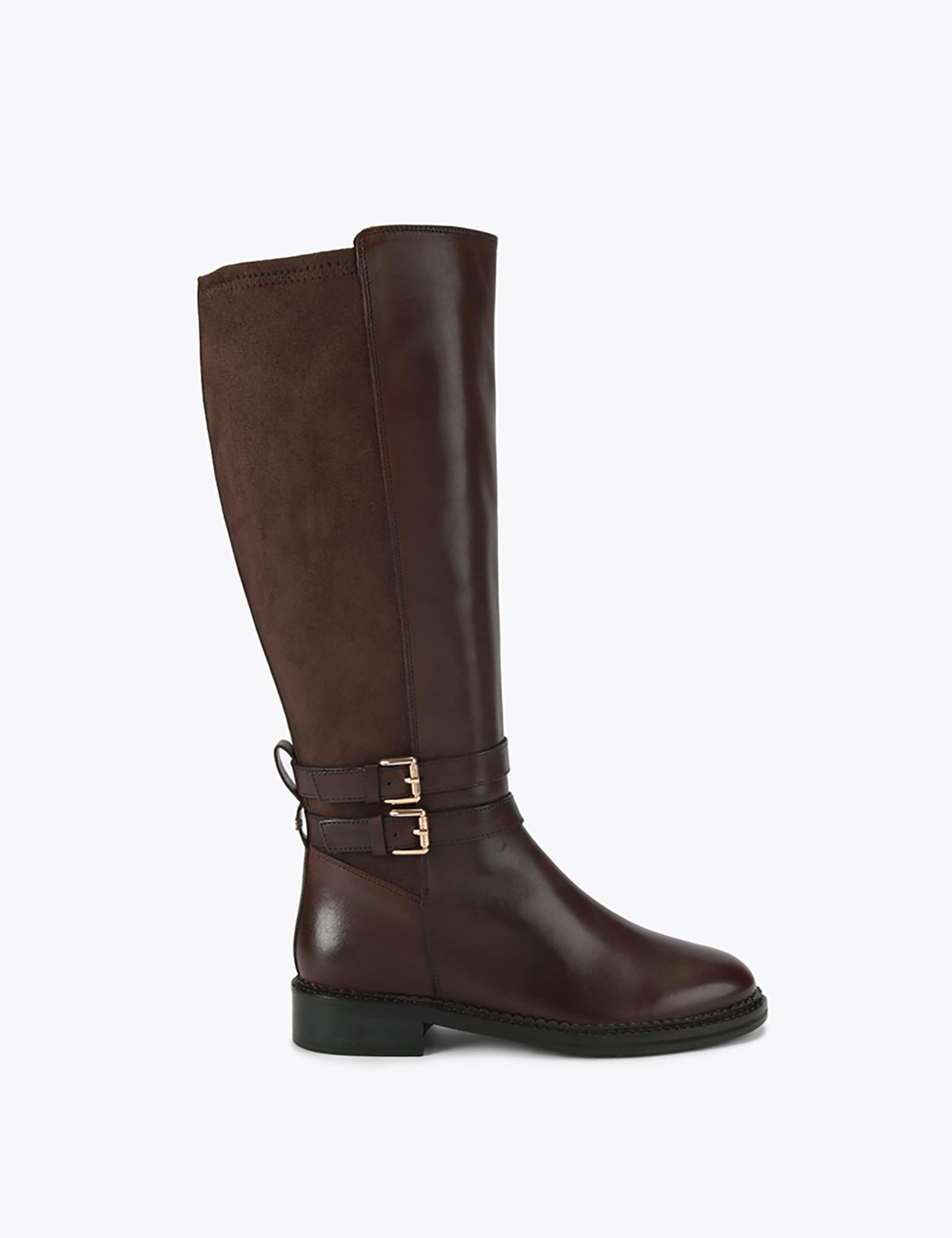 Leather Block Heel Round Toe Knee High Boots 2 of 5