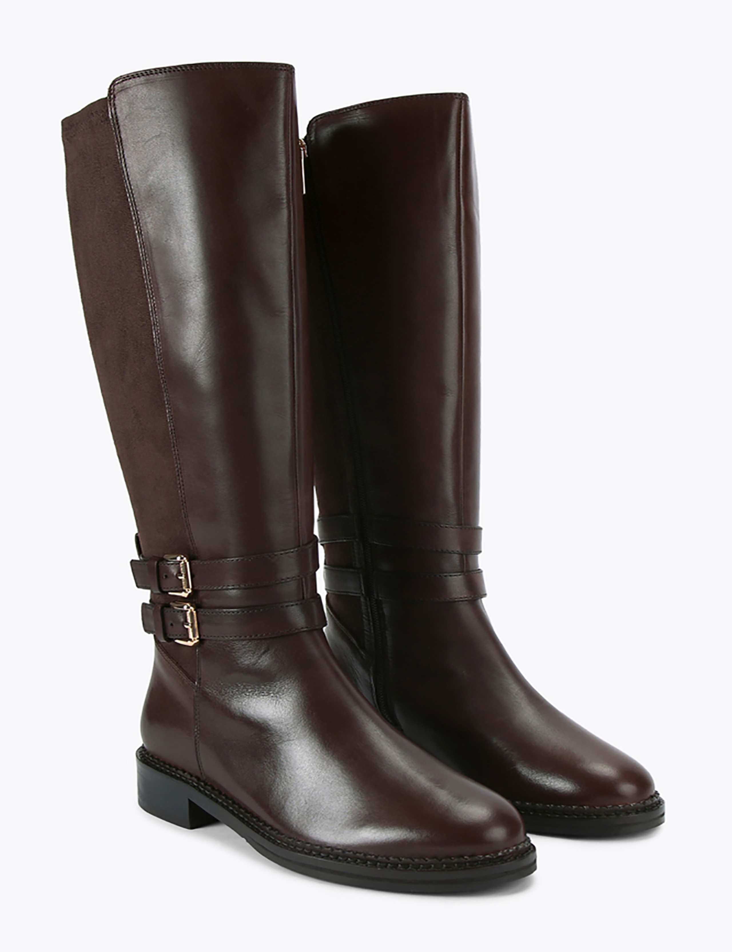 Leather Block Heel Round Toe Knee High Boots 3 of 5