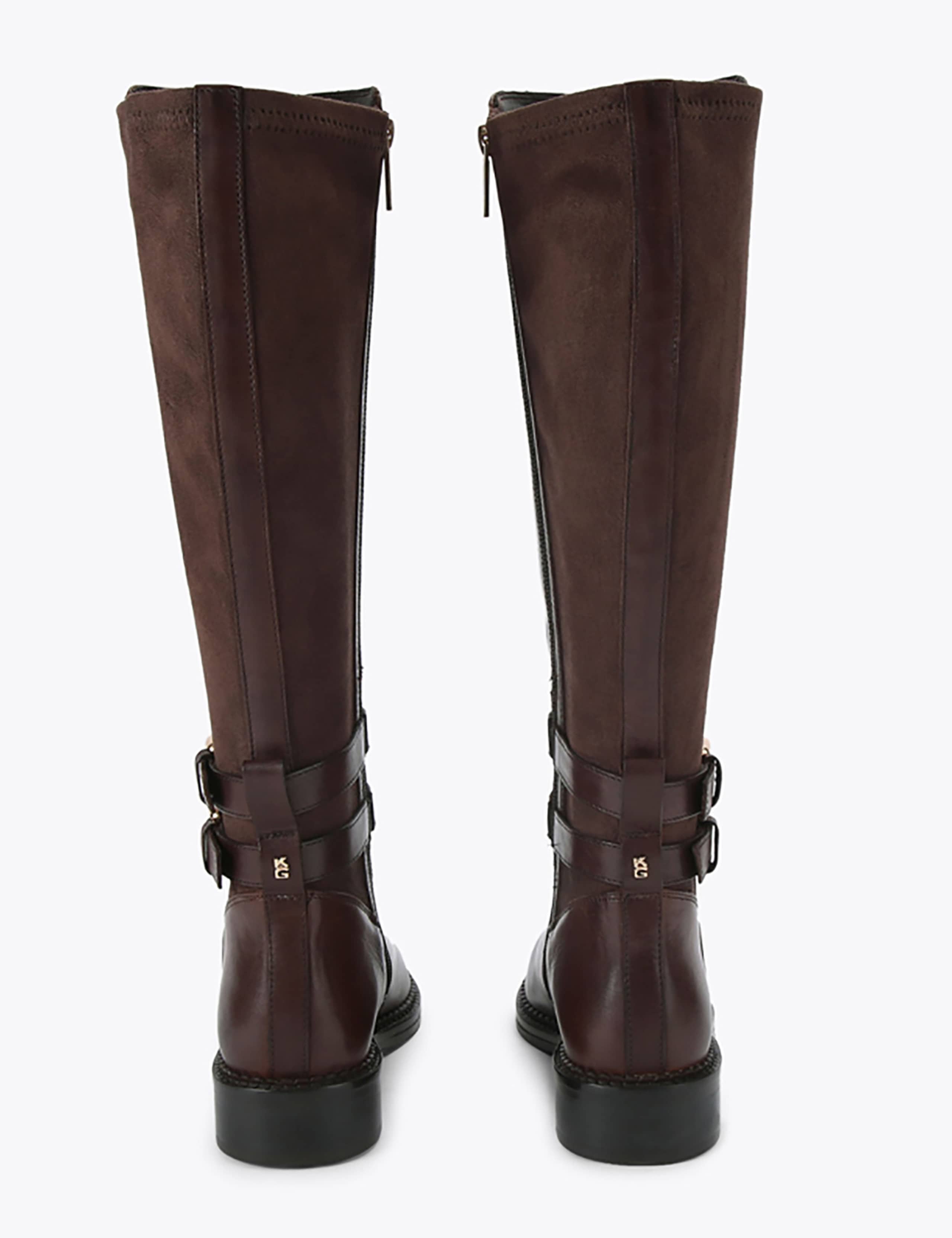 Leather Block Heel Round Toe Knee High Boots 4 of 5