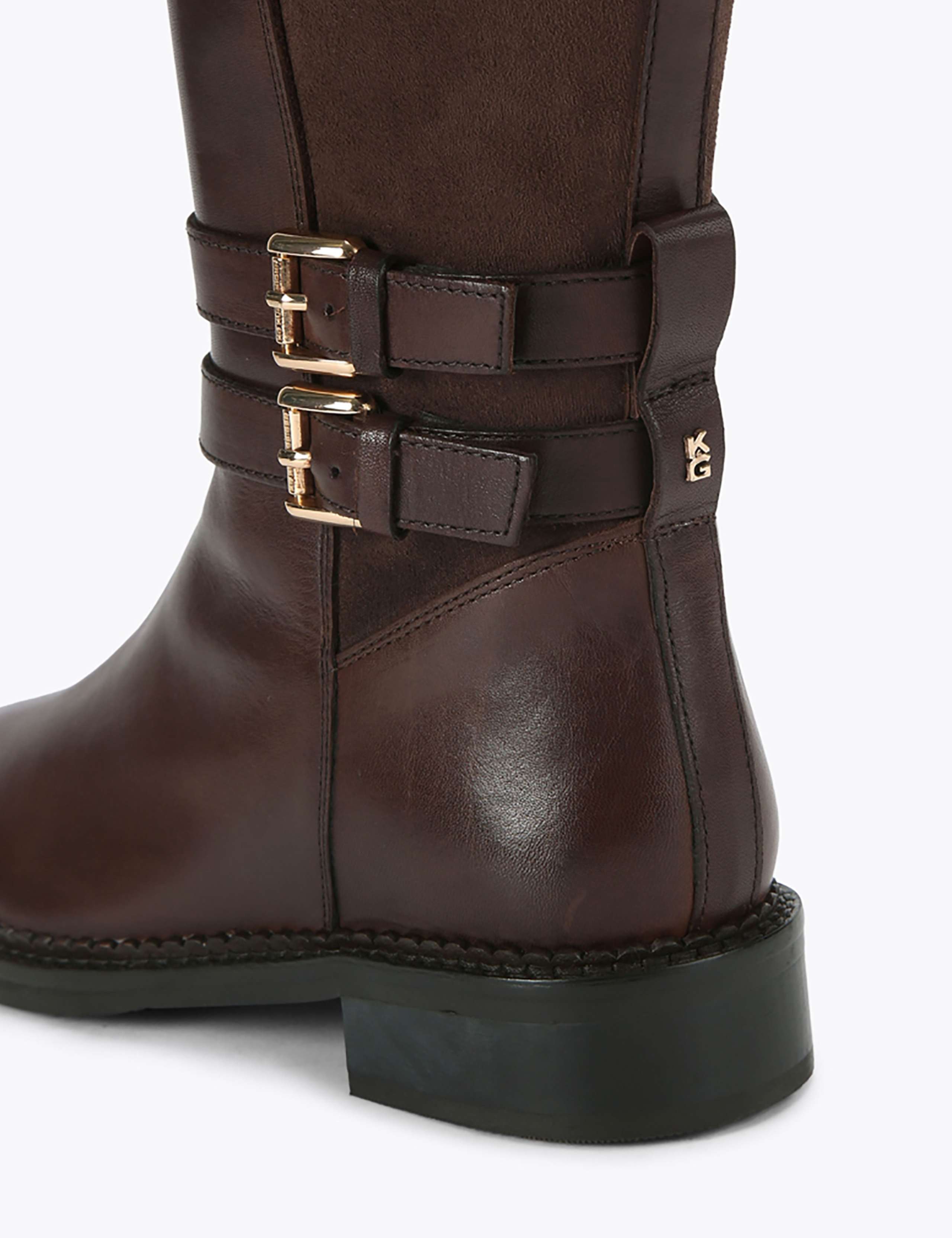Leather Block Heel Round Toe Knee High Boots 5 of 5