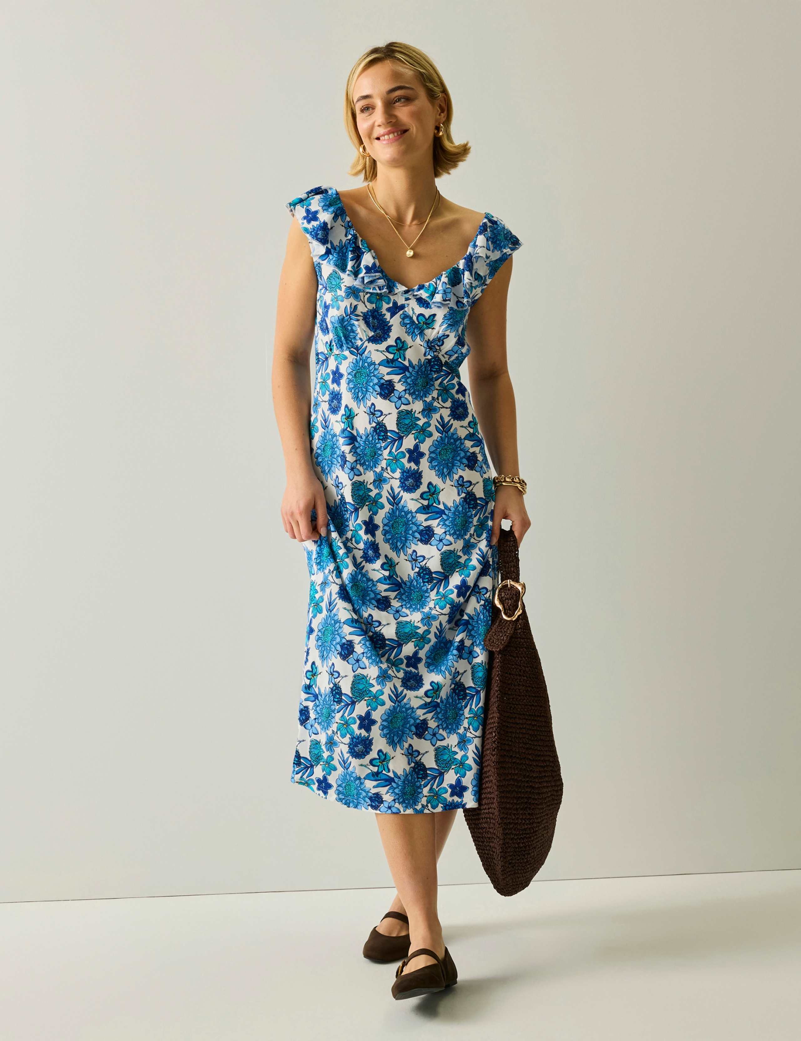 Camberina Floral Ruffle Midi Slip Dress 3 of 8