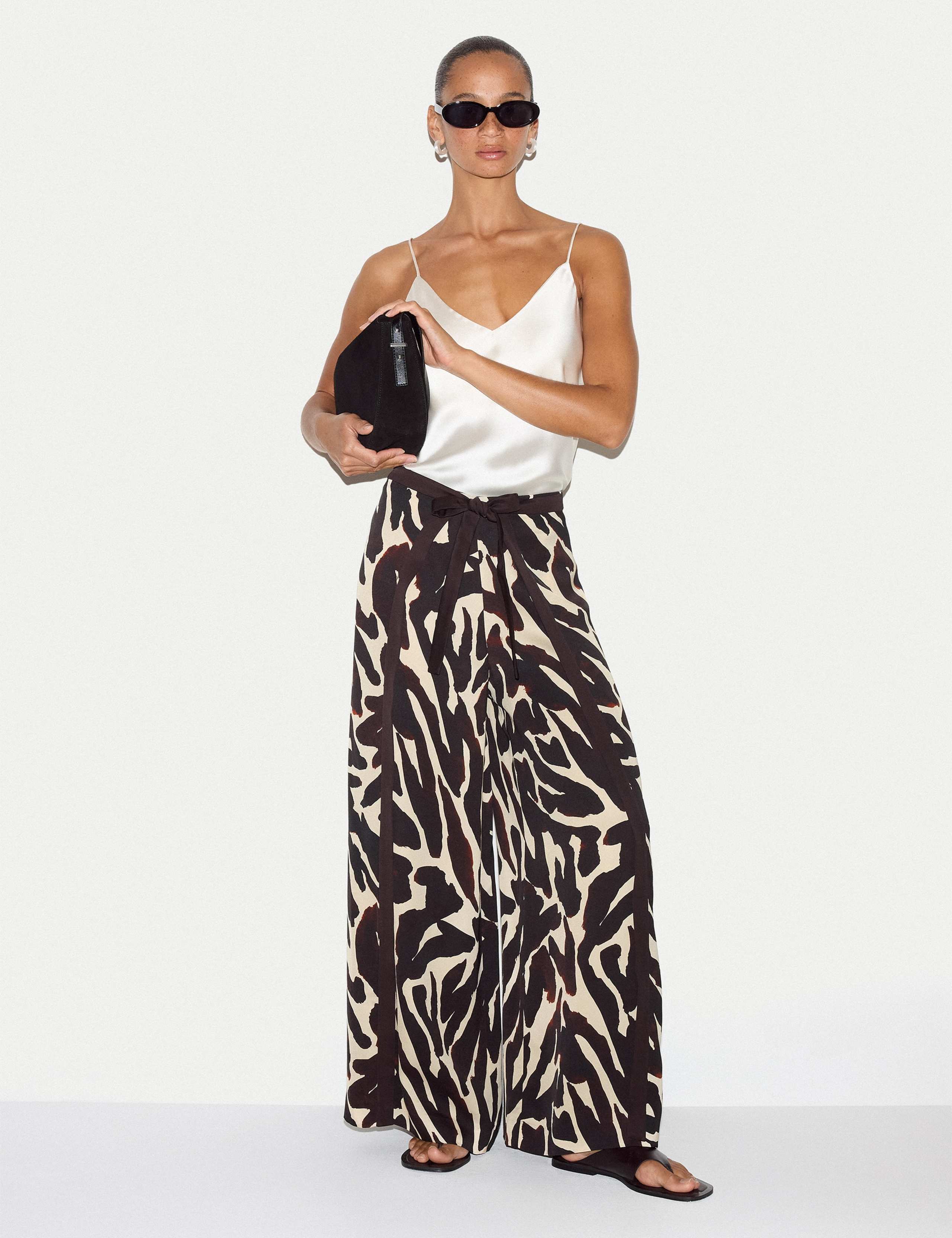 Satin Zebra Print Wrap Wide Leg Trousers 4 of 5