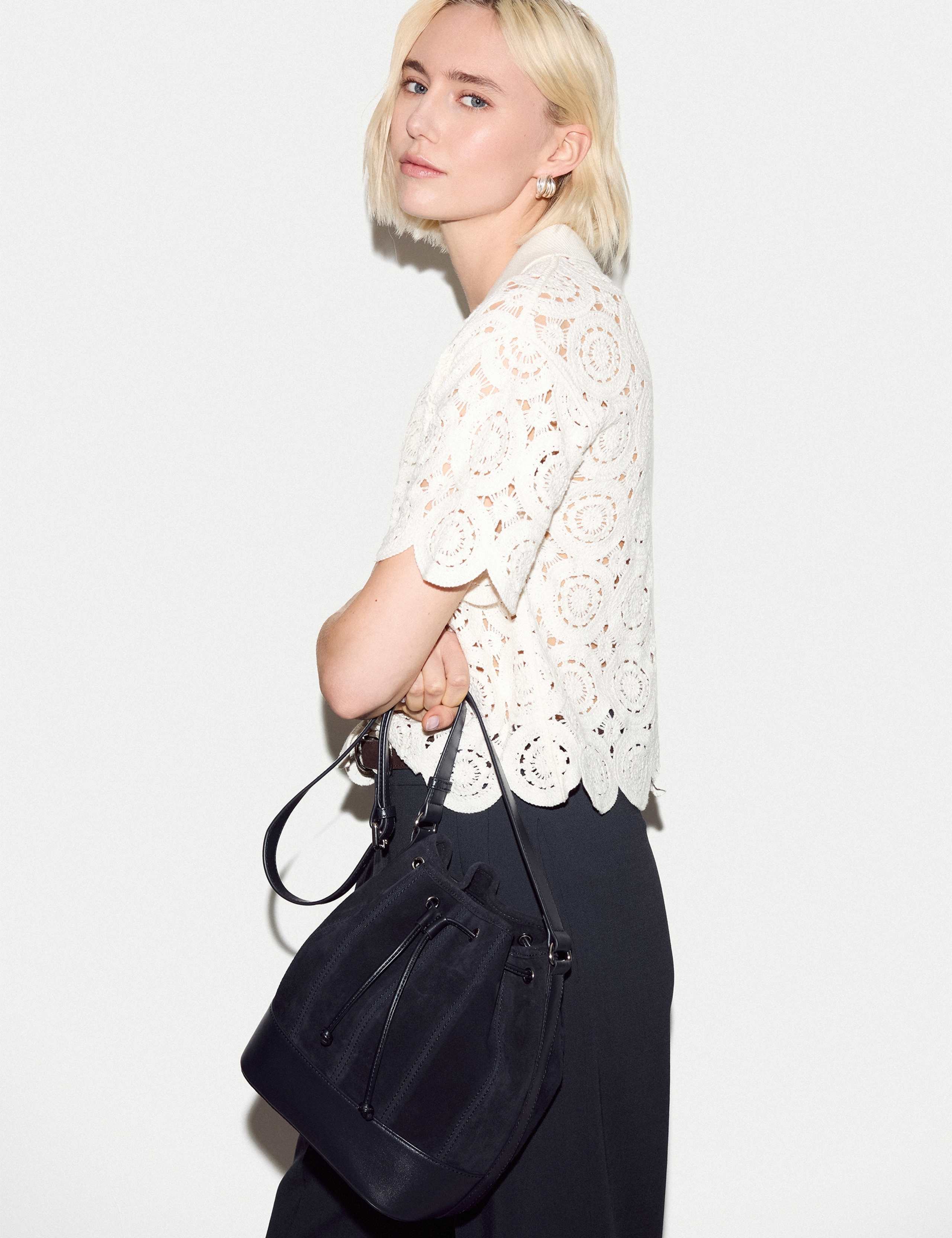 Leather Drawstring Bucket Bag 5 of 6
