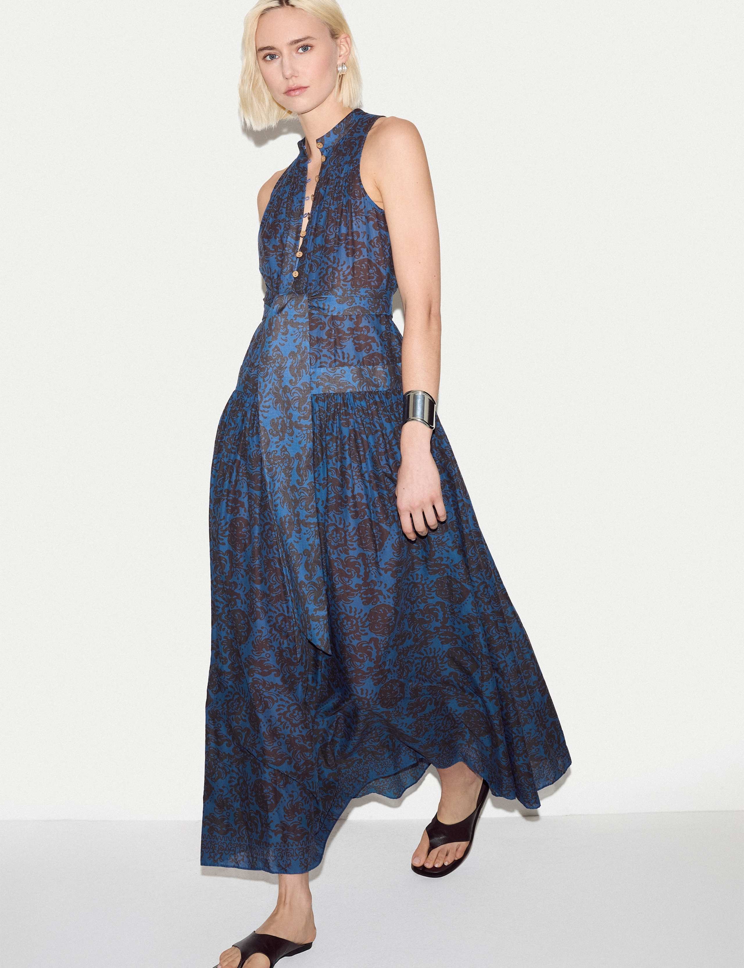 Pure Cotton Floral Notch Neck Midaxi Dress 5 of 5