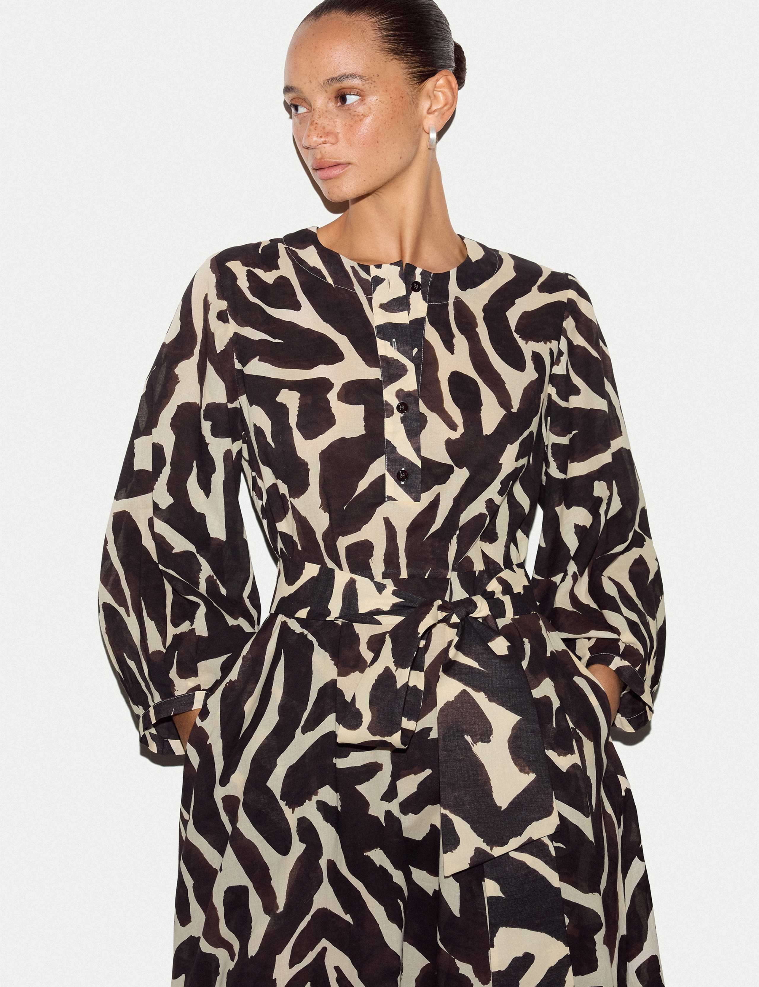 Pure Cotton Animal Print Midi Tea Dress 3 of 6