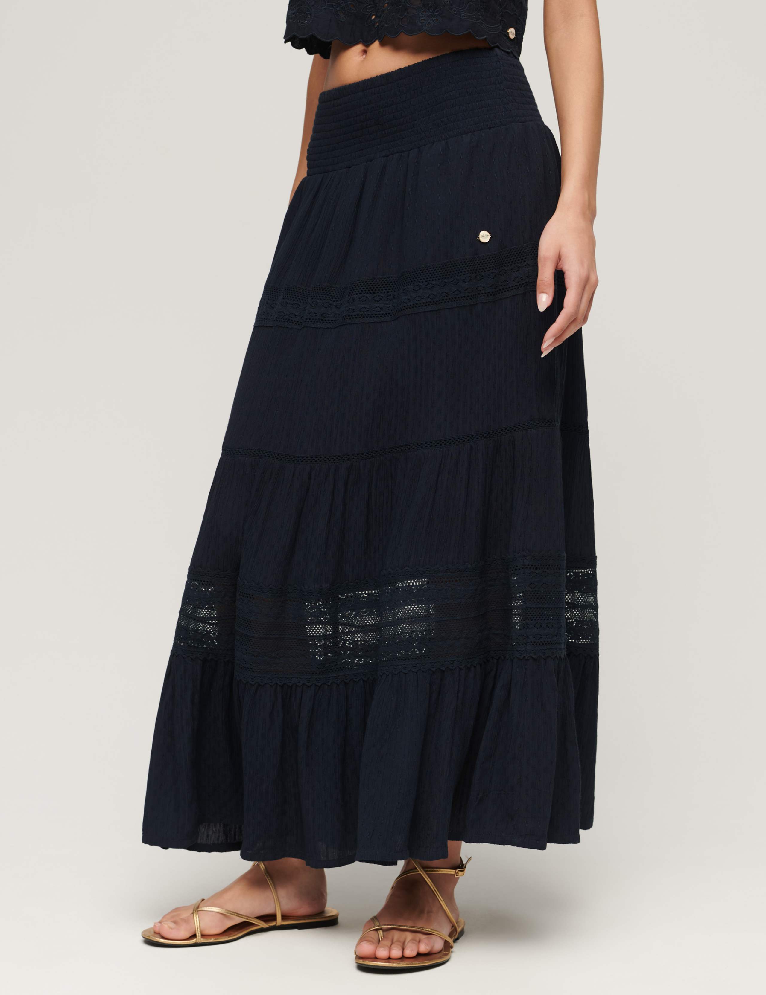 Textured Lace Detail Maxi Tiered Skirt 1 of 5