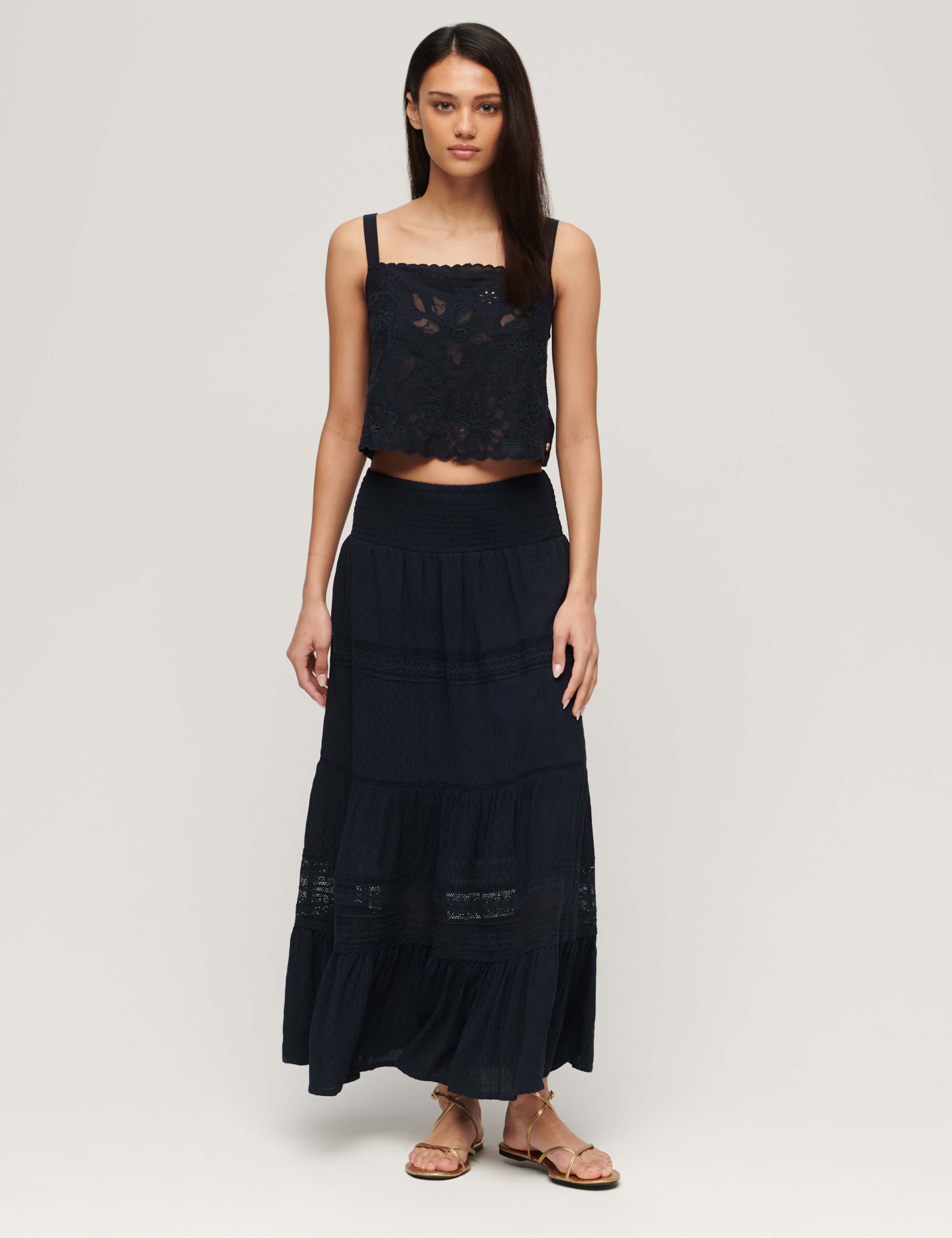 Textured Lace Detail Maxi Tiered Skirt 3 of 5