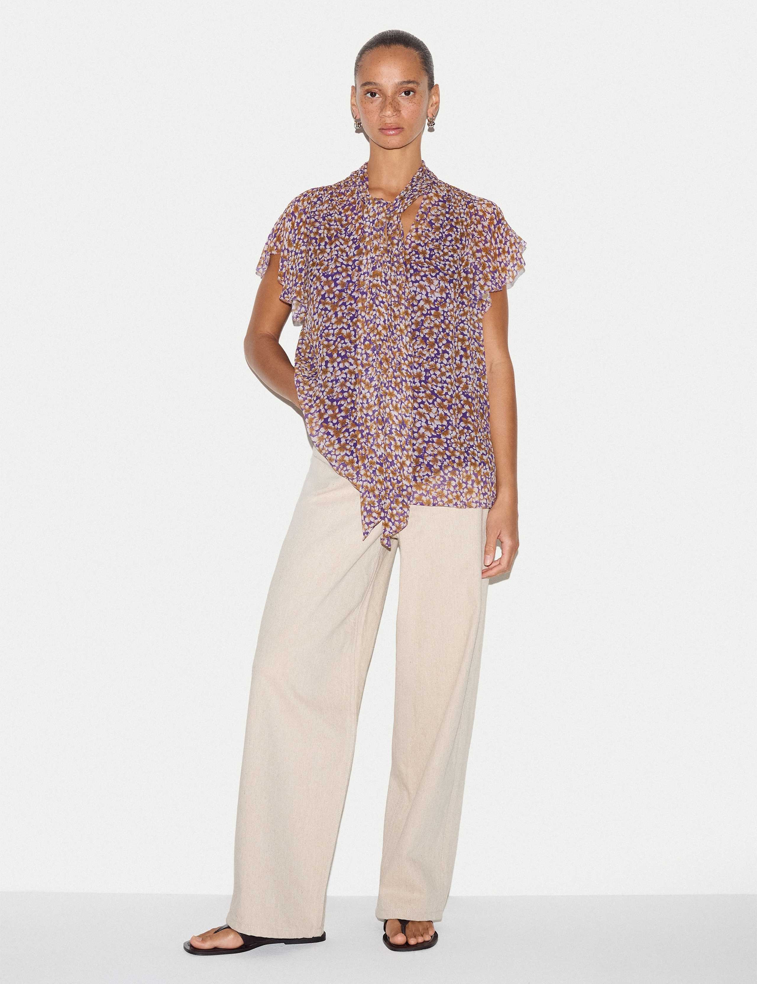 Ditsy Floral Tie Neck Top 4 of 6