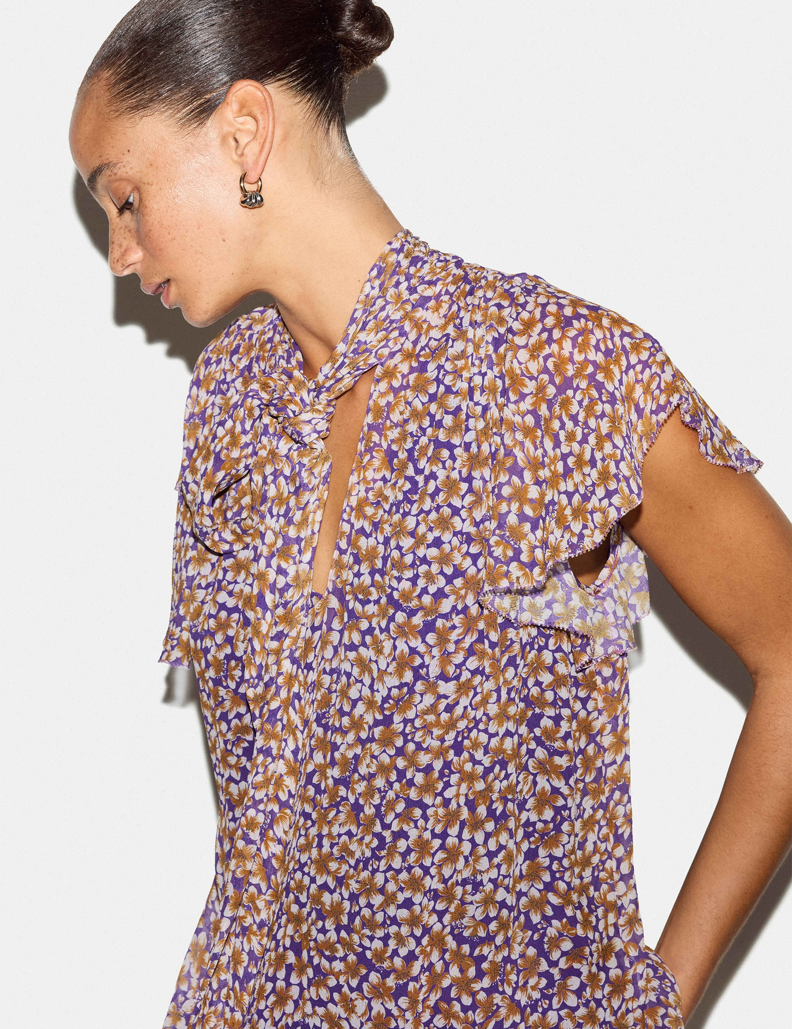 Ditsy Floral Tie Neck Top 5 of 6