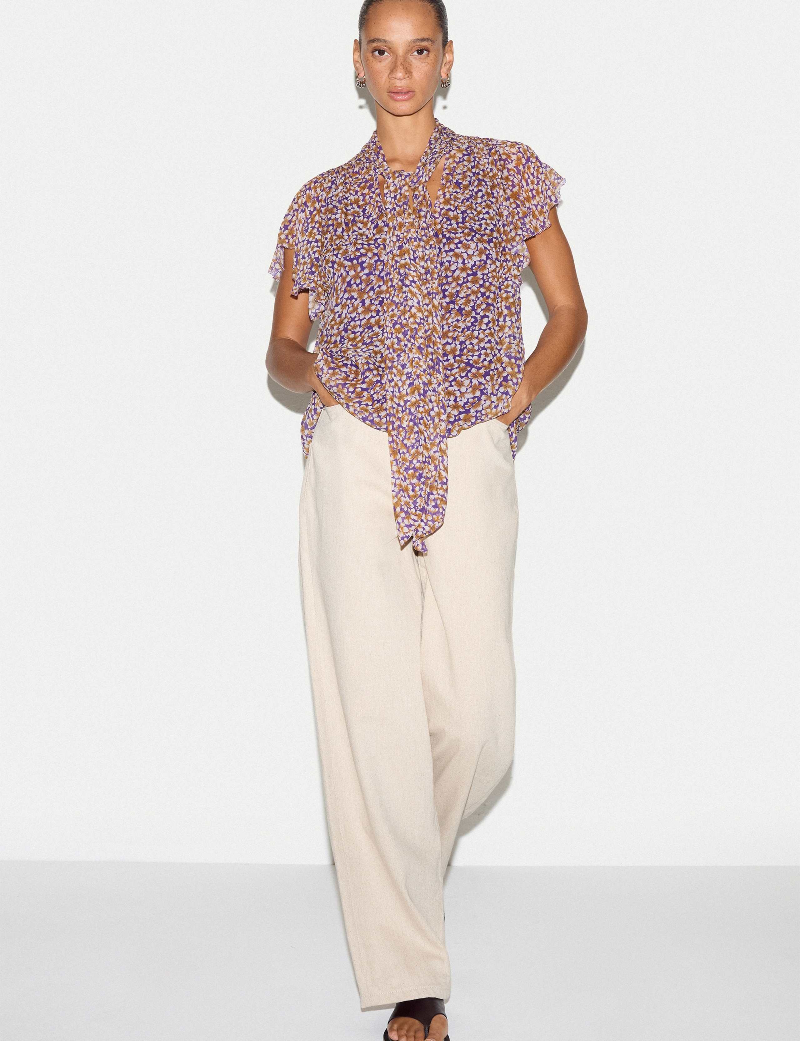 Ditsy Floral Tie Neck Top 6 of 6