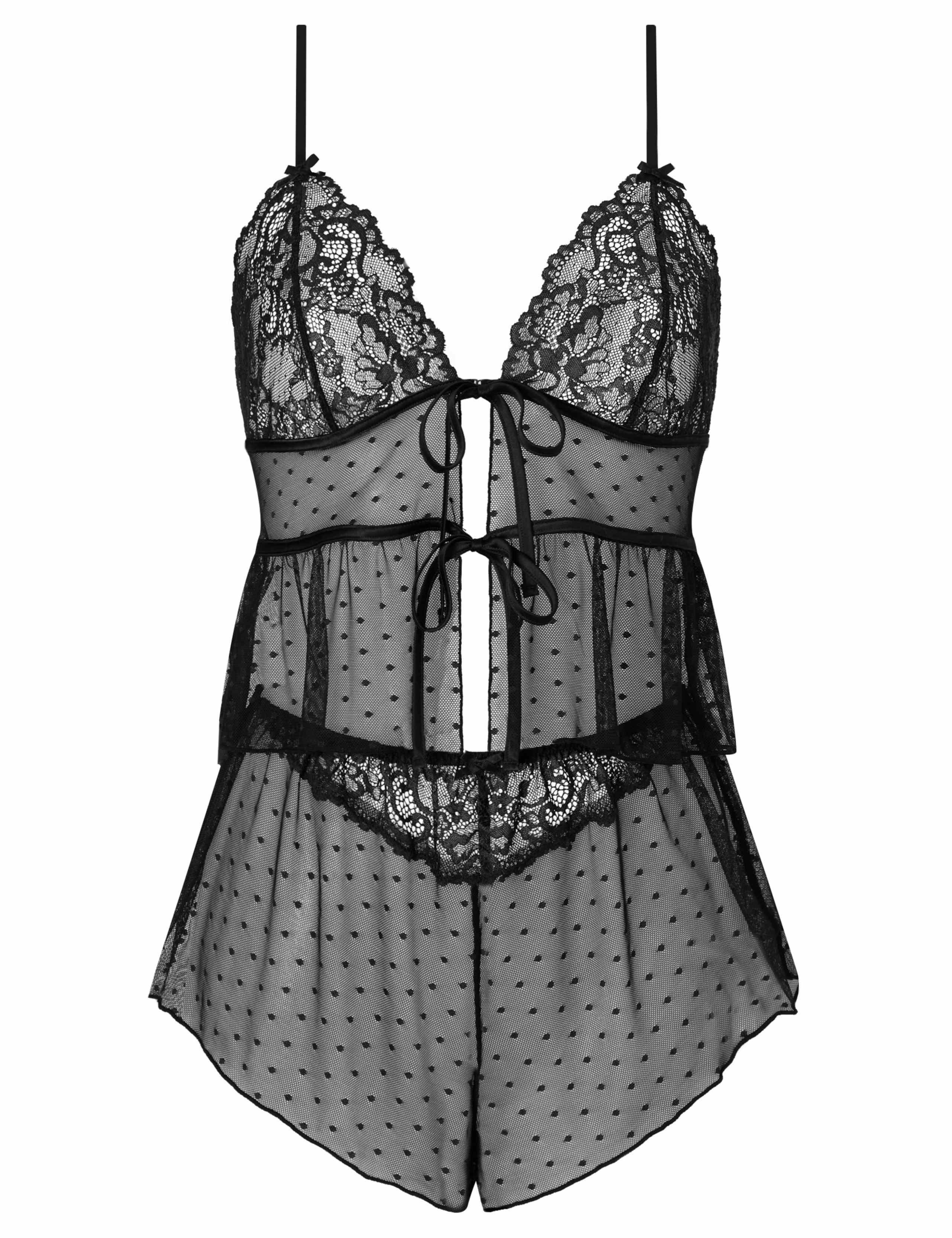 Polka Dot Mesh & Lace Short Cami Set 2 of 5