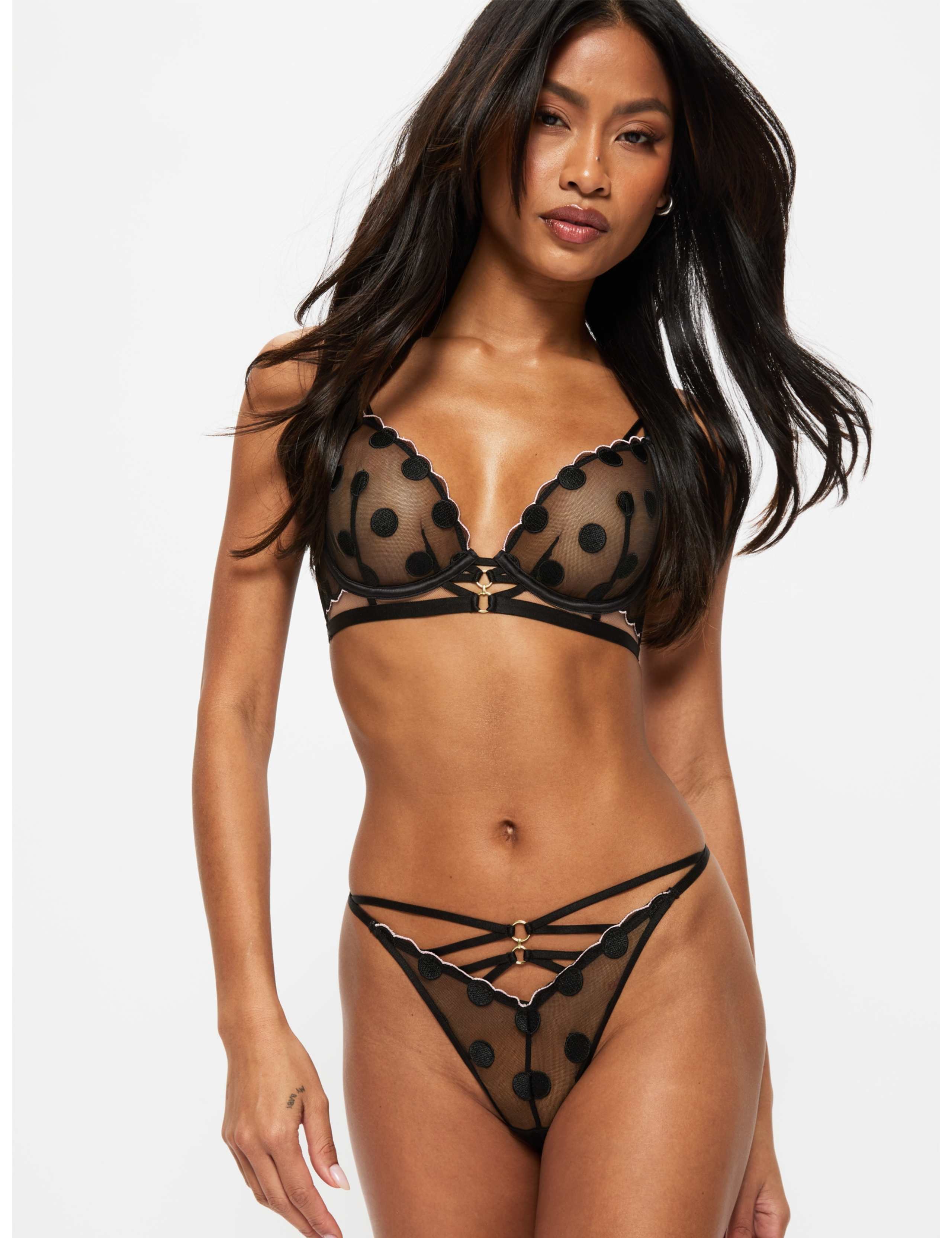 Polka Dot Embroidered Mesh Tanga Thong 3 of 4