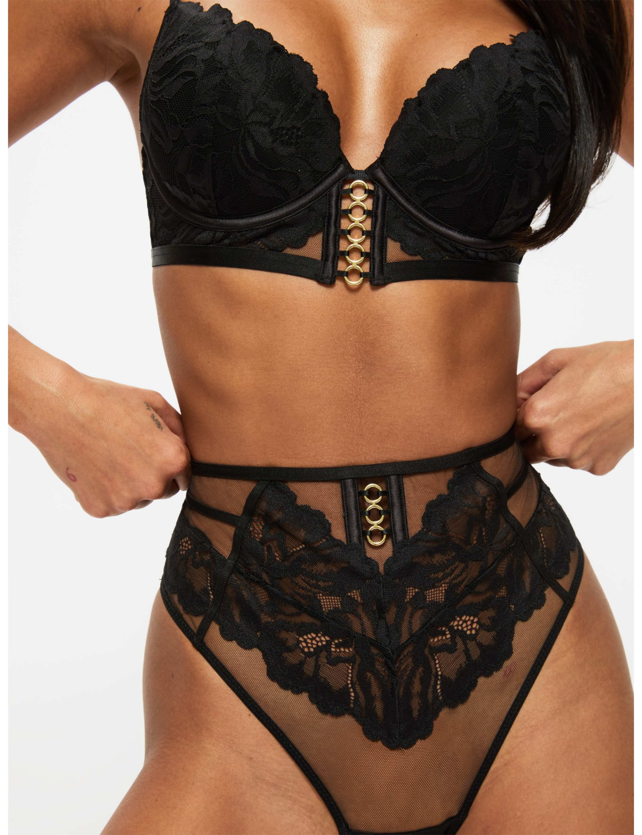 Mesh & Lace High Waisted Brazilian Knickers 1 of 5