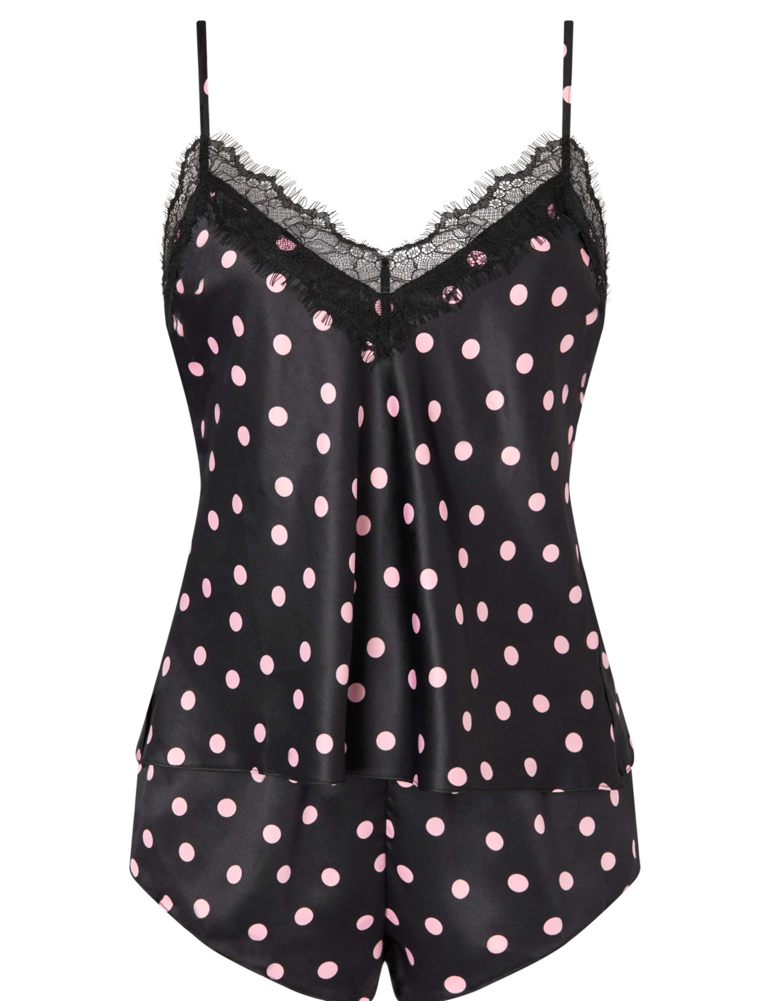 Polka Dot Satin Lace Trim Cami Shortie Set 2 of 5