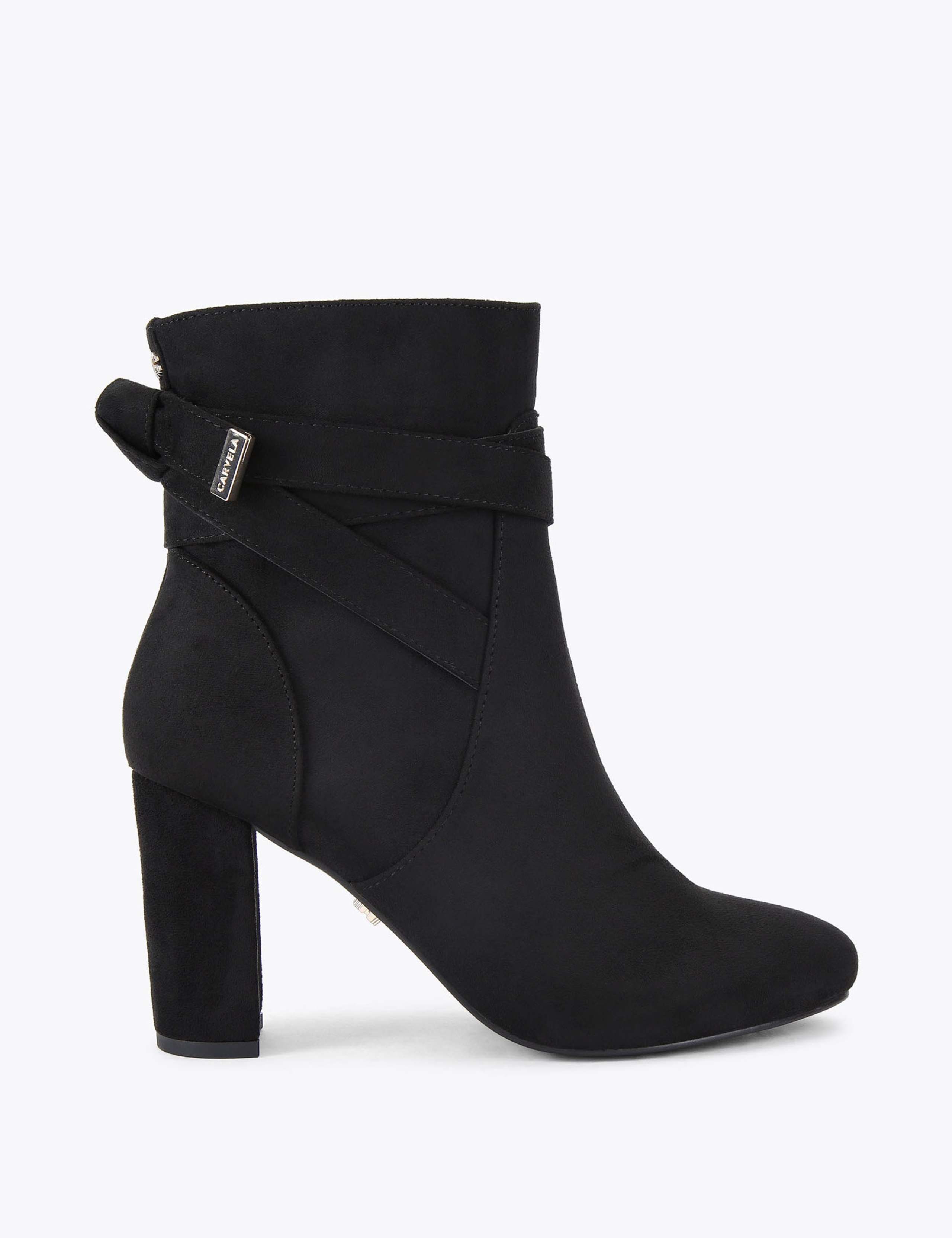 Wide Fit Bow Strap Block Heel Ankle Boots 1 of 5