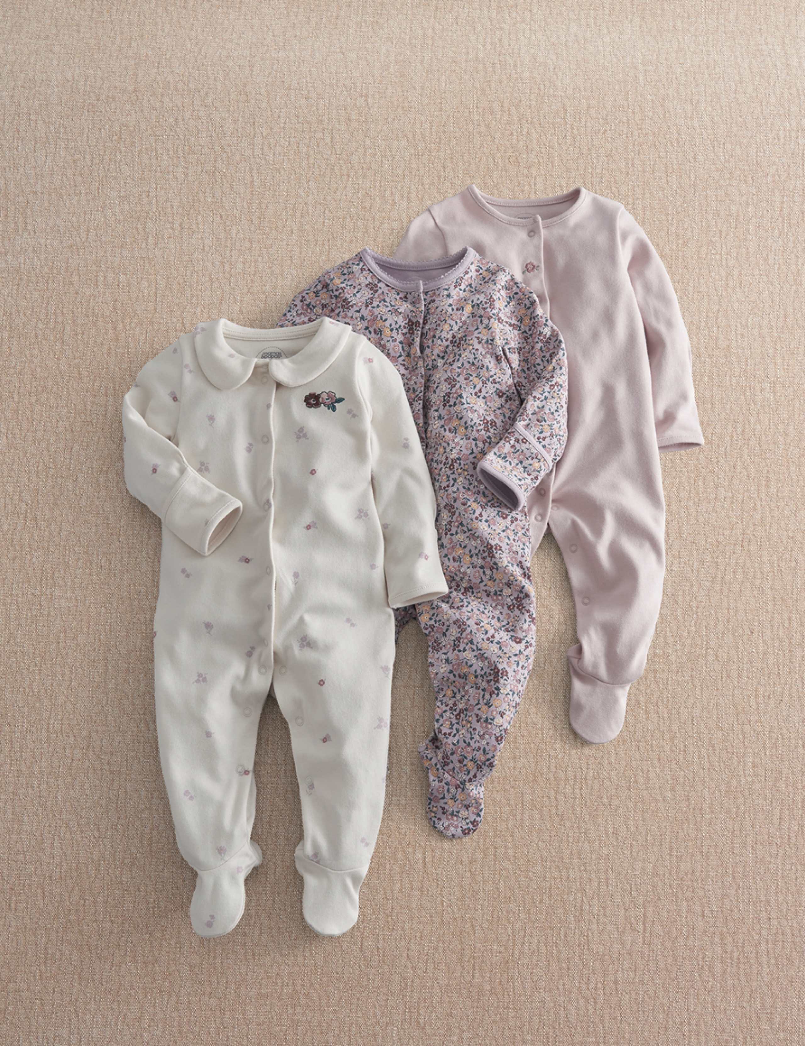 3 Pack Floral Sleepsuits (0-2 Yrs) 1 of 4