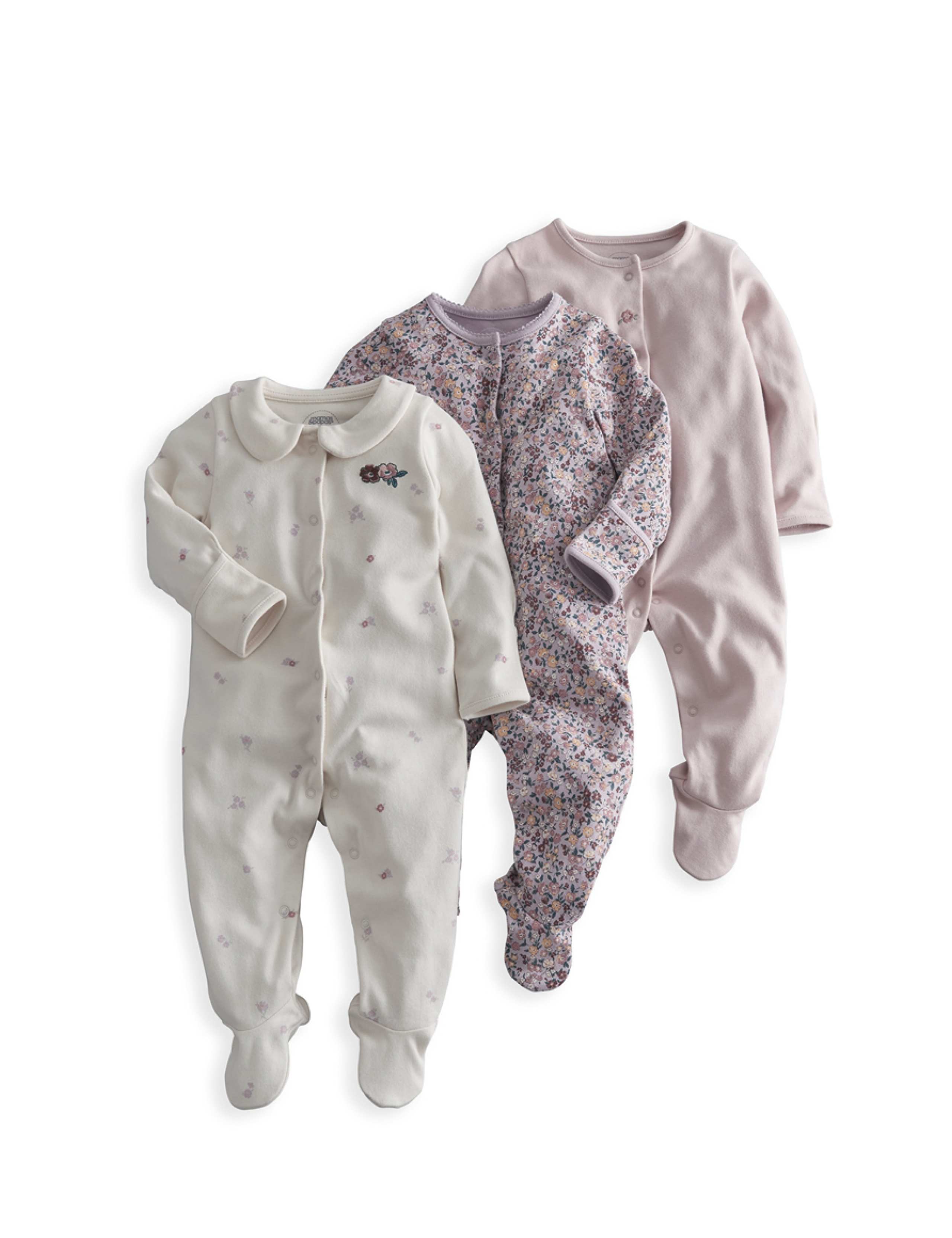 3 Pack Floral Sleepsuits (0-2 Yrs) 2 of 4
