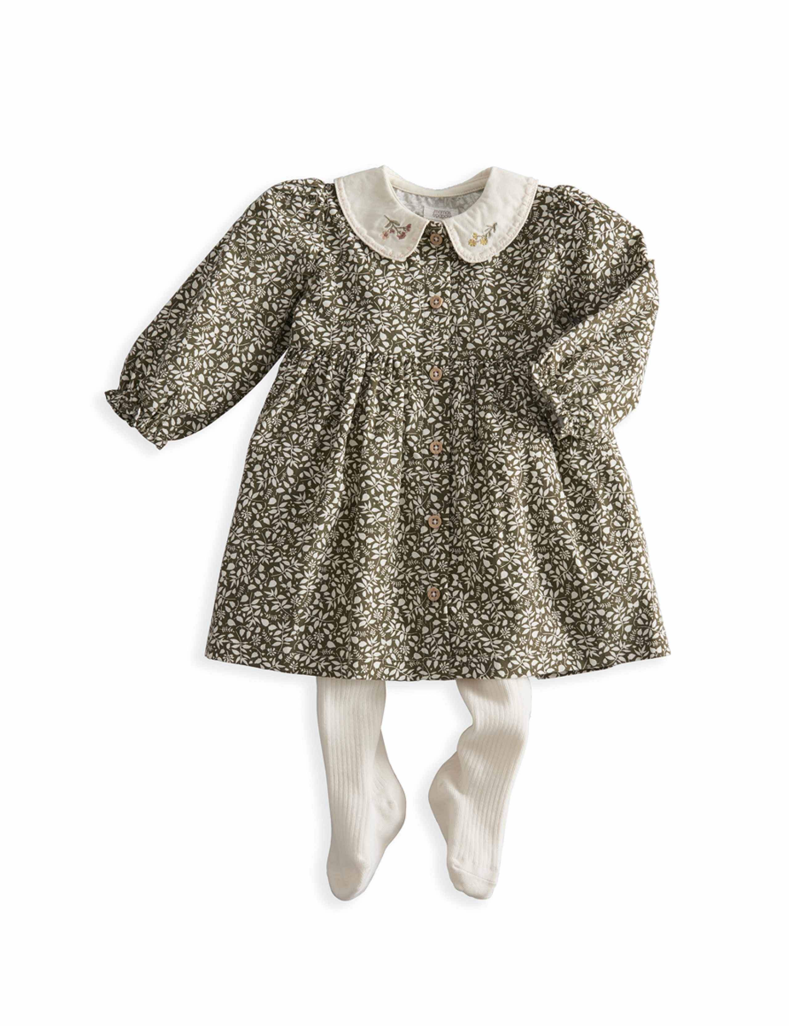 Leaf Print Dress And Tights Set 2 of 4