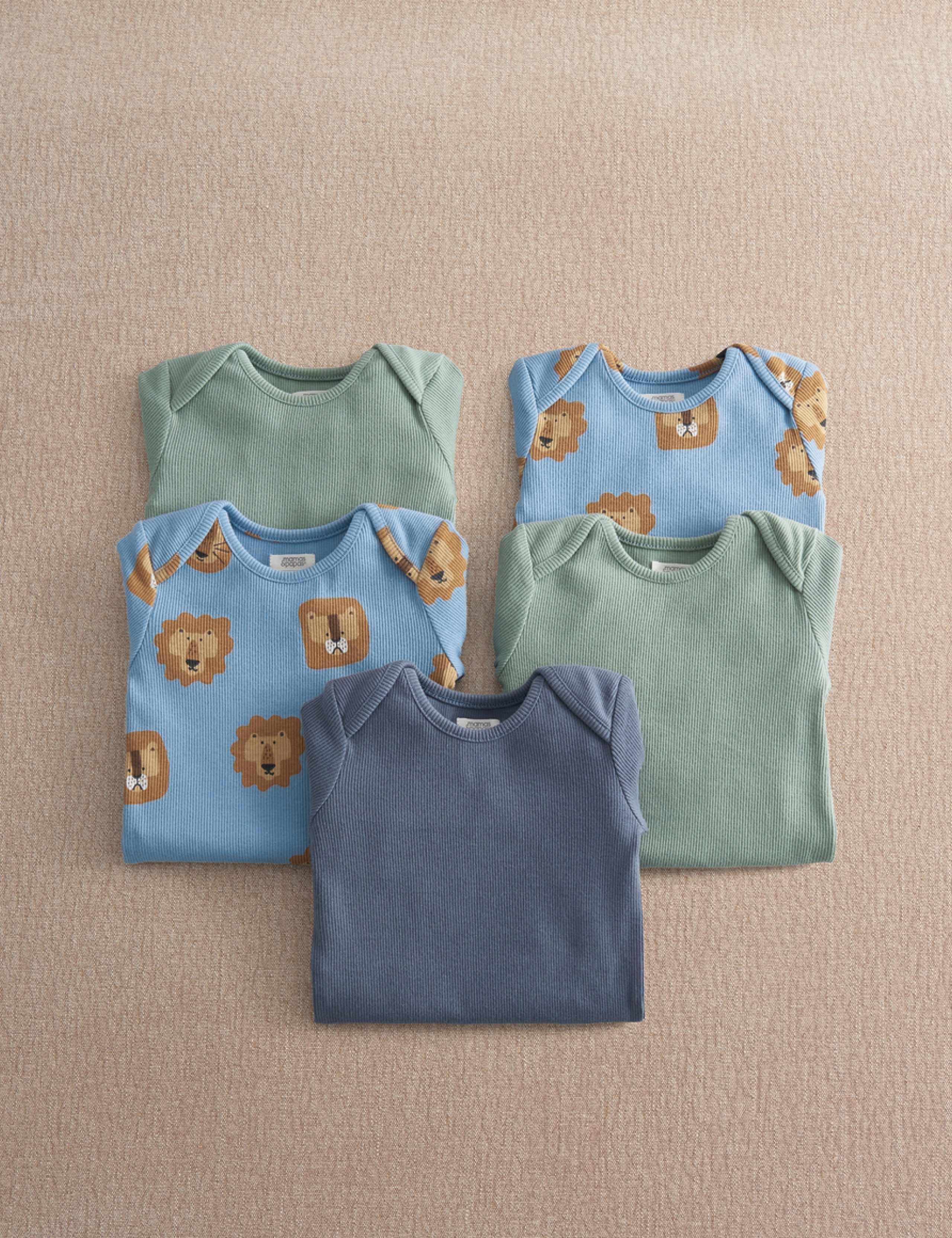 5 Pack Cotton Rich Lion Bodysuits (0-2 Yrs) 1 of 4